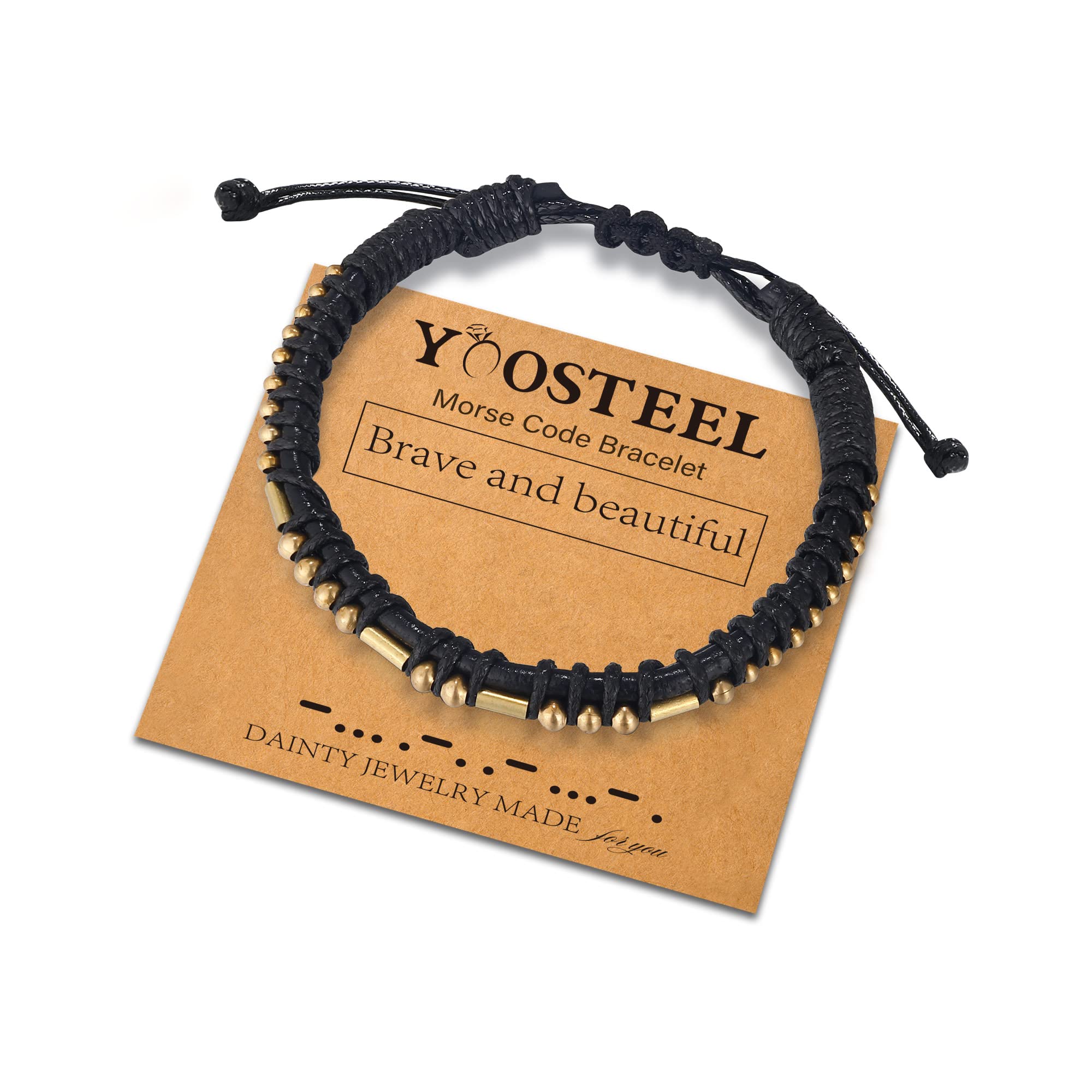 Yoosteel Adjustable Morse Code Bracelet for Women & Men - Inspirational Leather Friendship Jewelry Gift for Birthday, Anniversary | Motivational Wear for Daily Life, Work & Special Occasions