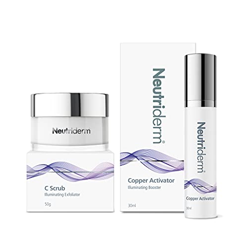 Neutriderm C Scrub & Copper Activator - Deep Pore Cleanser + Anti-Aging Facial Scrub with Vitamin C & Hydrating Serum for All Skin Types (2-Pack) | Exfoliate & Brighten for Glowing Skin at Home or Spa