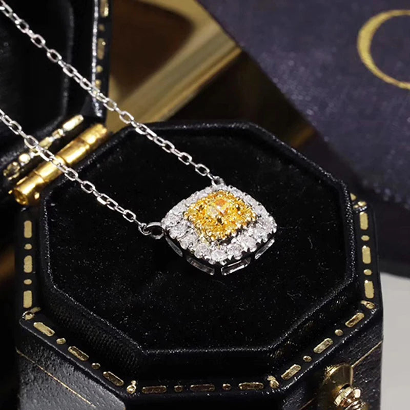 18K White Gold Genuine Natural Yellow Diamond Pendant Necklace for Women - Elegant Jewelry Gift for Anniversary, Birthday & Special Occasions