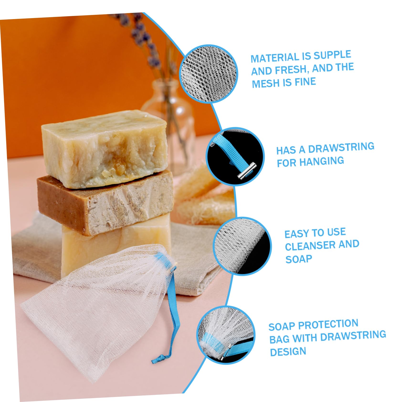 NOLITOY 8pcs Soap Mesh Bags - Hydrating Foaming Soap Savers for Bath & Face Wash (Sky Blue)
