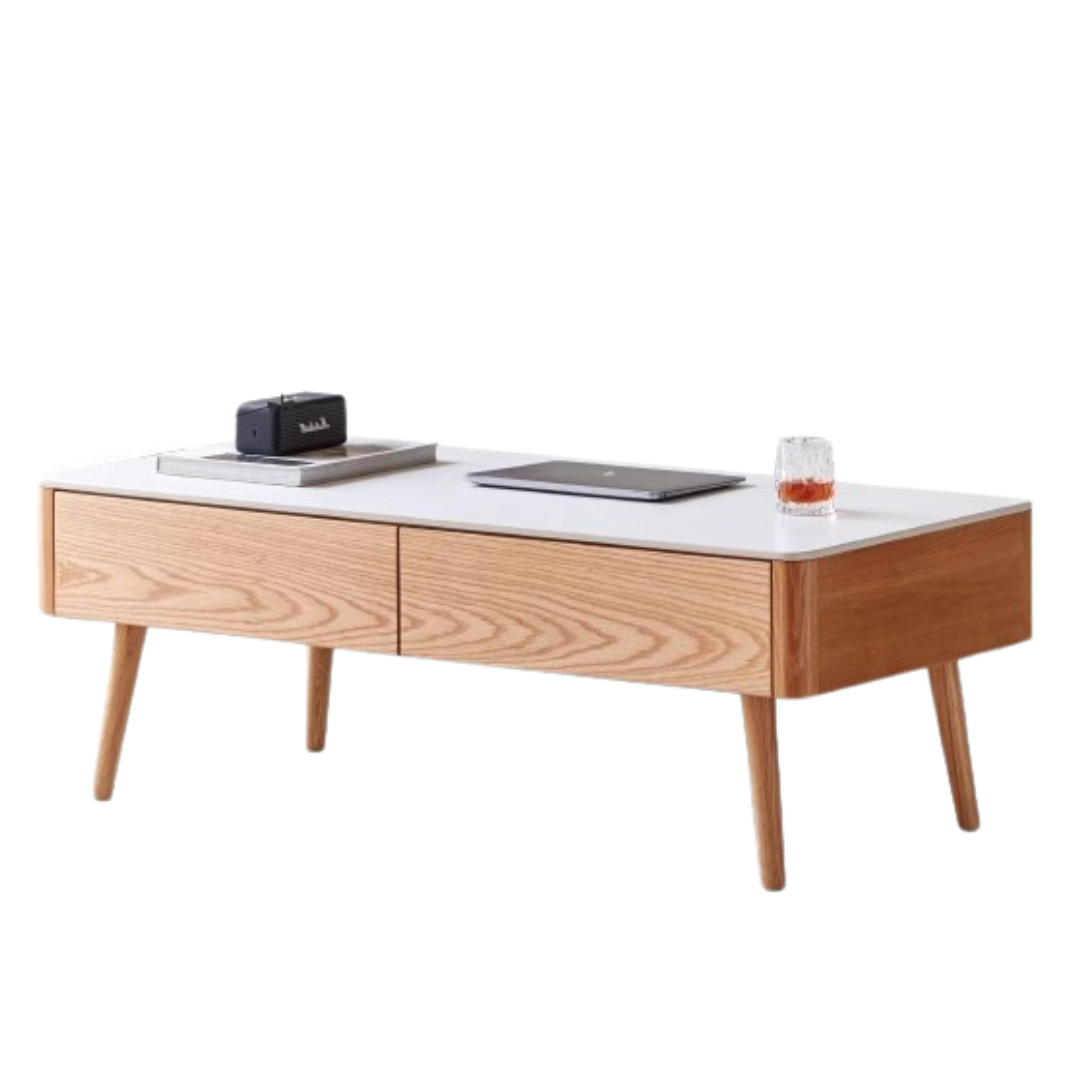 Solid Oak & Beech Wood Slate Coffee Table - Modern Minimalist Design for Living Room, Lounge & Office