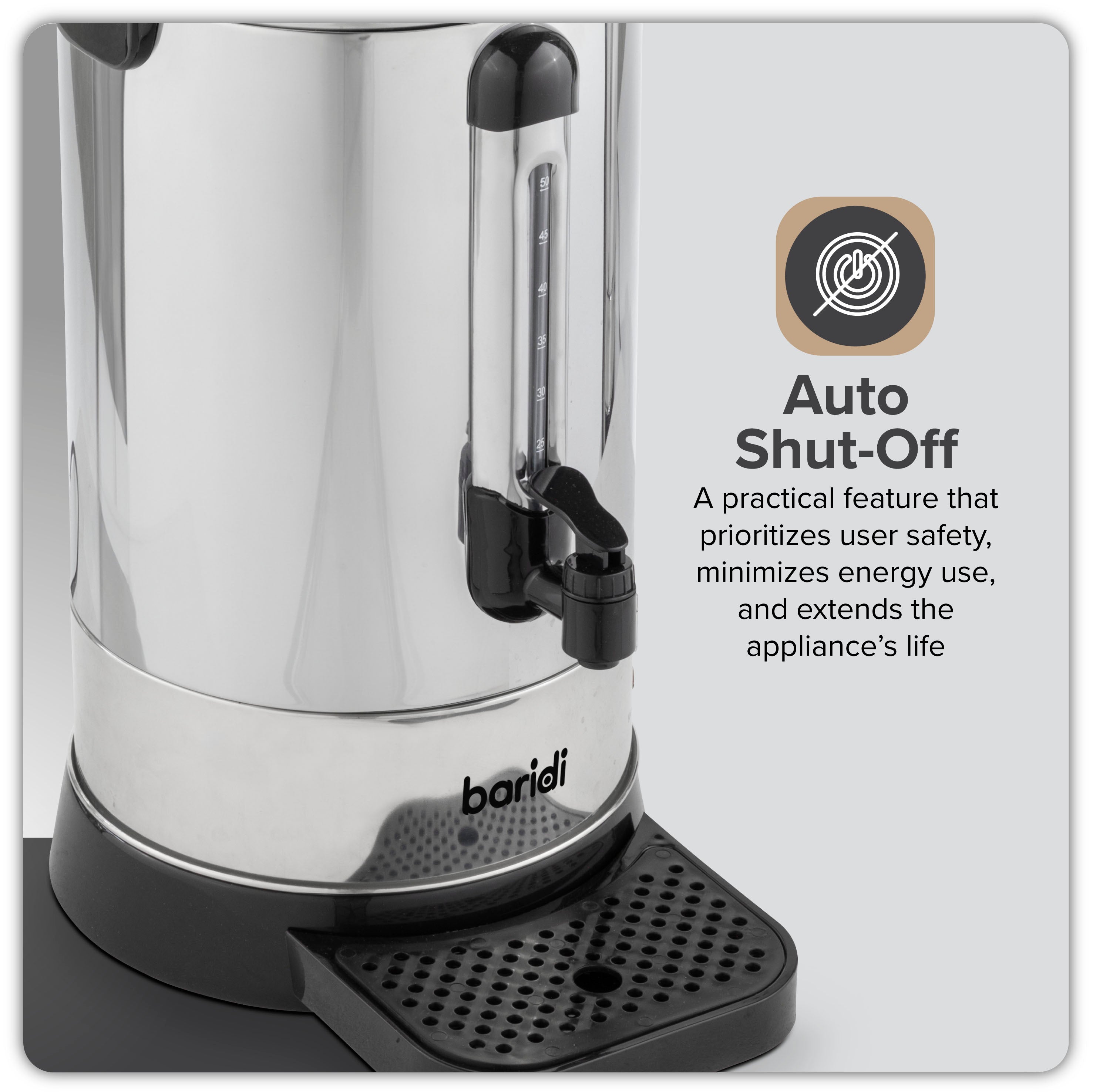 Baridi 10L Stainless Steel Hot Water Boiler & Tea Urn with Drip Tray, Keep Warm Function - Perfect for Coffee Shops, Restaurants, and Catering Events (Model DH269)