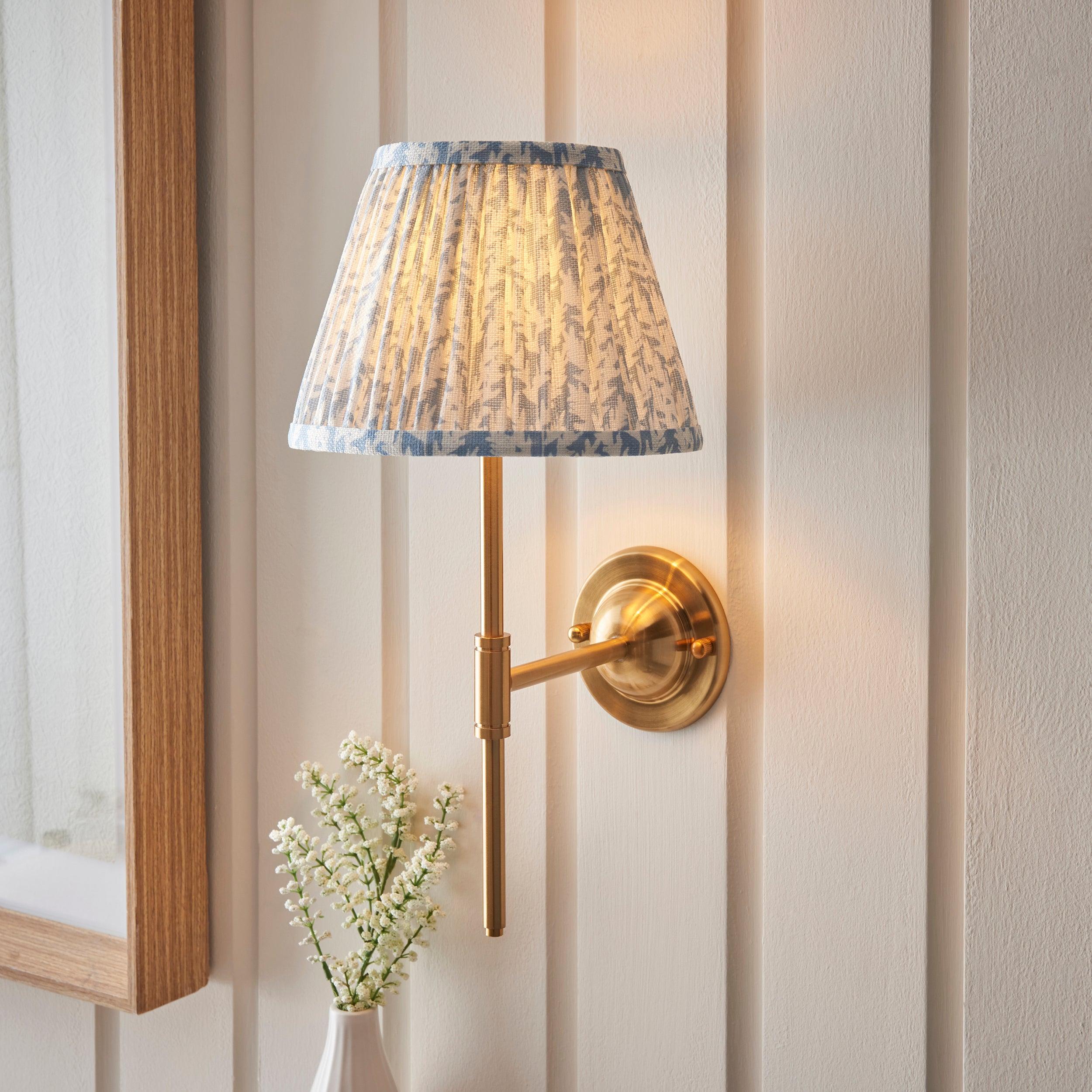Vintage Brass Dome T Bar Wall Light with 20cm Leaf Shell Bay Blue Shade - Perfect for Bedroom, Living Room & Hallway Lighting