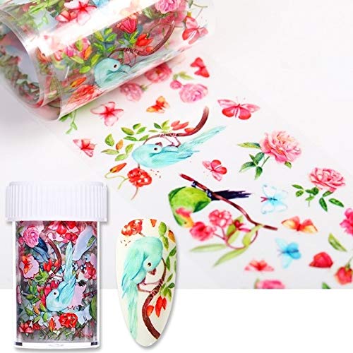 8pcs Floral Nail Foils - 100x4cm Transfer Stickers for Nail Art & DIY Decals