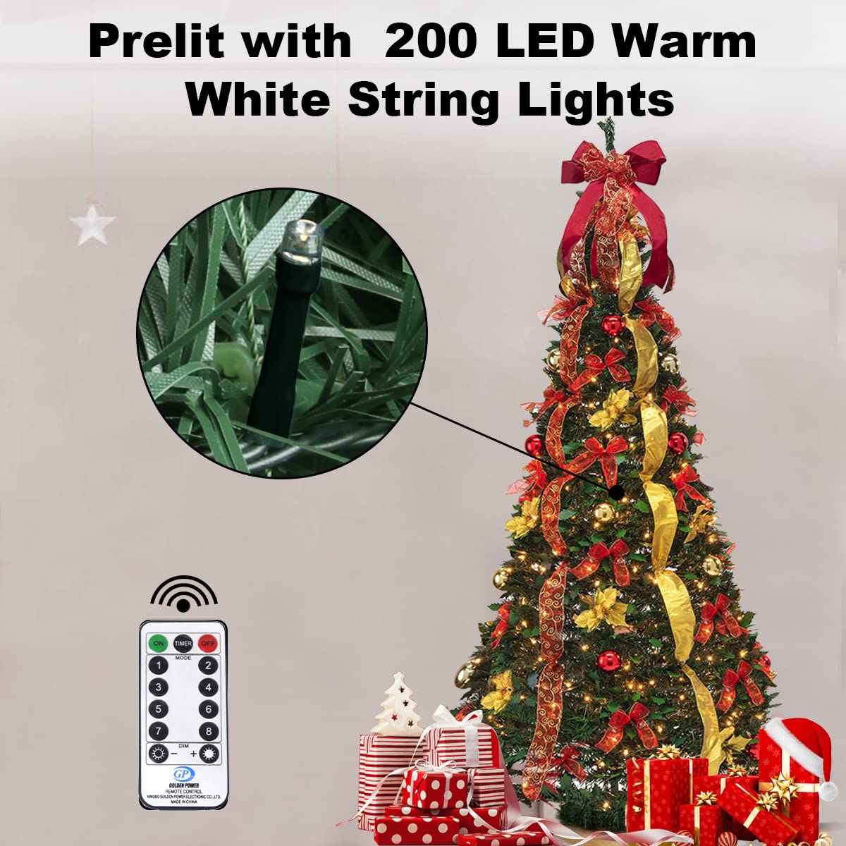 6FT Pop Up Christmas Tree - Pre-Decorated Artificial Xmas Tree for Home, Office & Holiday Party Decor | Easy Pull Up Design for Quick Setup