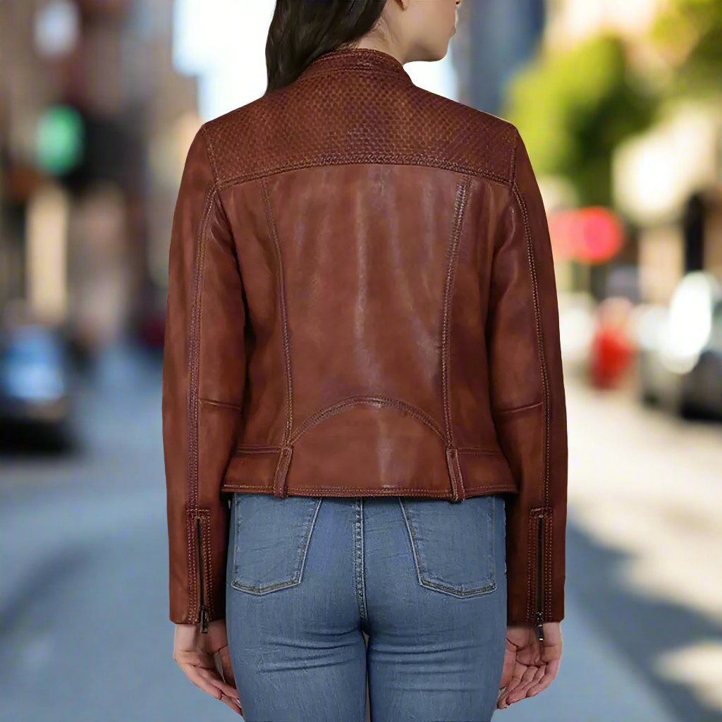 BOL Women's Sage 1 Lamb Leather Jacket - Genuine Soft Leather Motorcycle Jacket for Women, Stylish Biker Jacket for Casual Wear & Outdoor Adventures