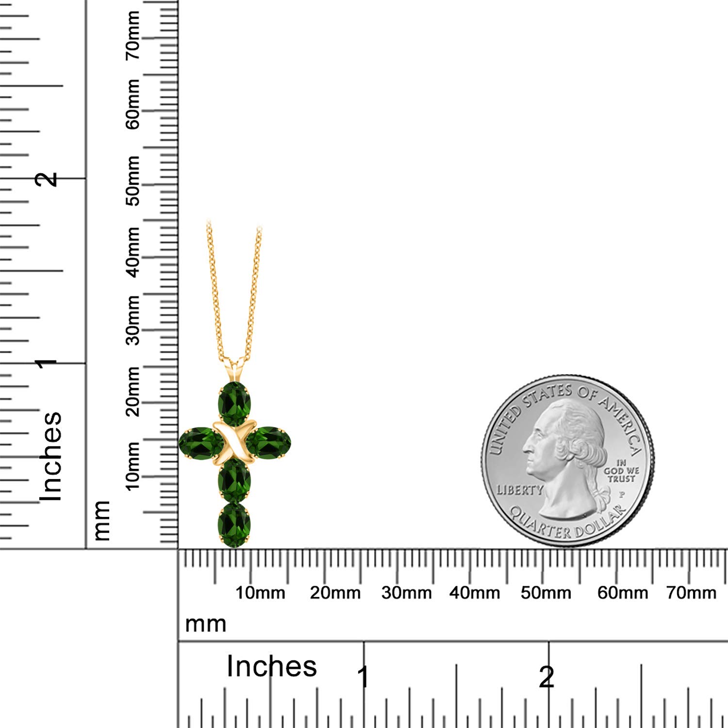 Gemstone Birthstone Cross Necklace for Women - 18K Gold Plated Silver, 6x4mm Oval Crucifix Pendant with 18