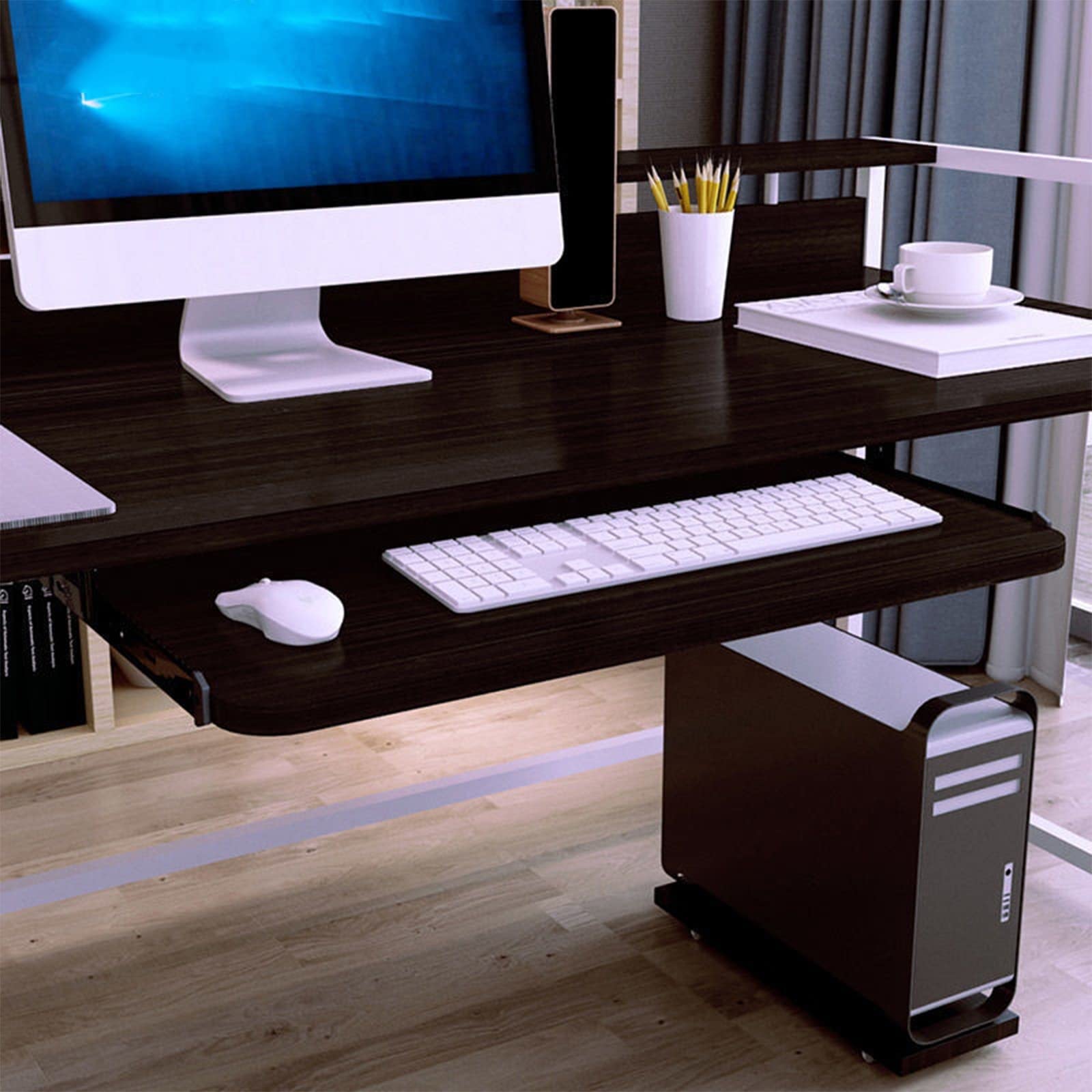 Ergonomic Slide-Out Keyboard Tray Under Desk - Adjustable Height Keyboard & Mouse Holder for Workspace Organization - 70cm x 27cm Black Desk Extender - Eye Protection & Comfort for Office, Gaming & Home Computer Setup