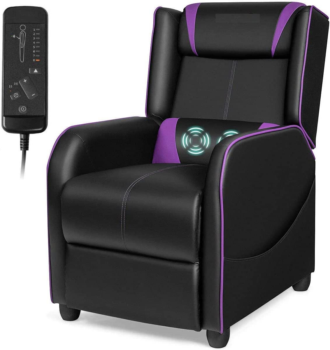 LDAILY Massage Recliner Chair - Racing Style Gaming Chair with Massage Lumbar Support, Adjustable Footrest & Headrest, Ergonomic PU Leather Recliner Sofa for Living Room, Home Office & Gaming Setup (Purple) - Perfect for Relaxation, Work & Entertainment