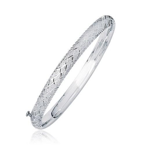 14K White Gold Diamond Cut Dome Children's Bangle Bracelet - 5.5