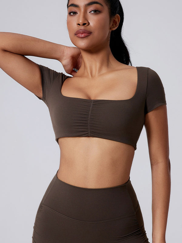 ZASUWA Women's Sexy Solid Color U-Neck Quick Dry Short Sleeve T-Shirt - Perfect for Summer, Gym, and Casual Wear