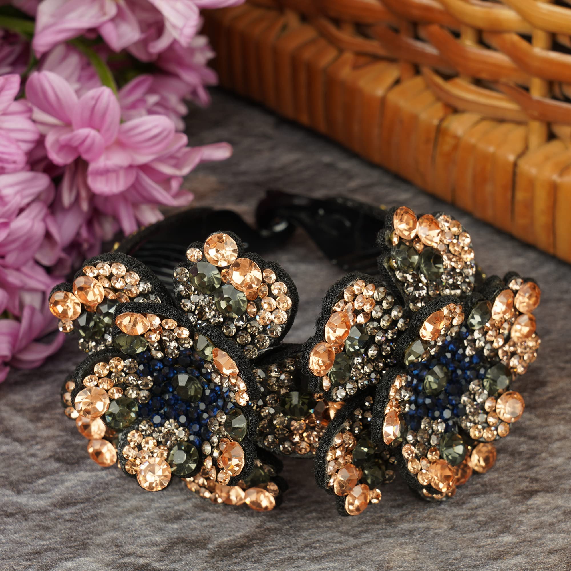 MIZORRI Large Hair Claw Clip - Rhinestone Crystal Hair Bun Holder, Half Balloon Expanding Ponytail Clip for Women & Girls (25x7cm) - Perfect for Parties, Weddings & Everyday Hairstyles