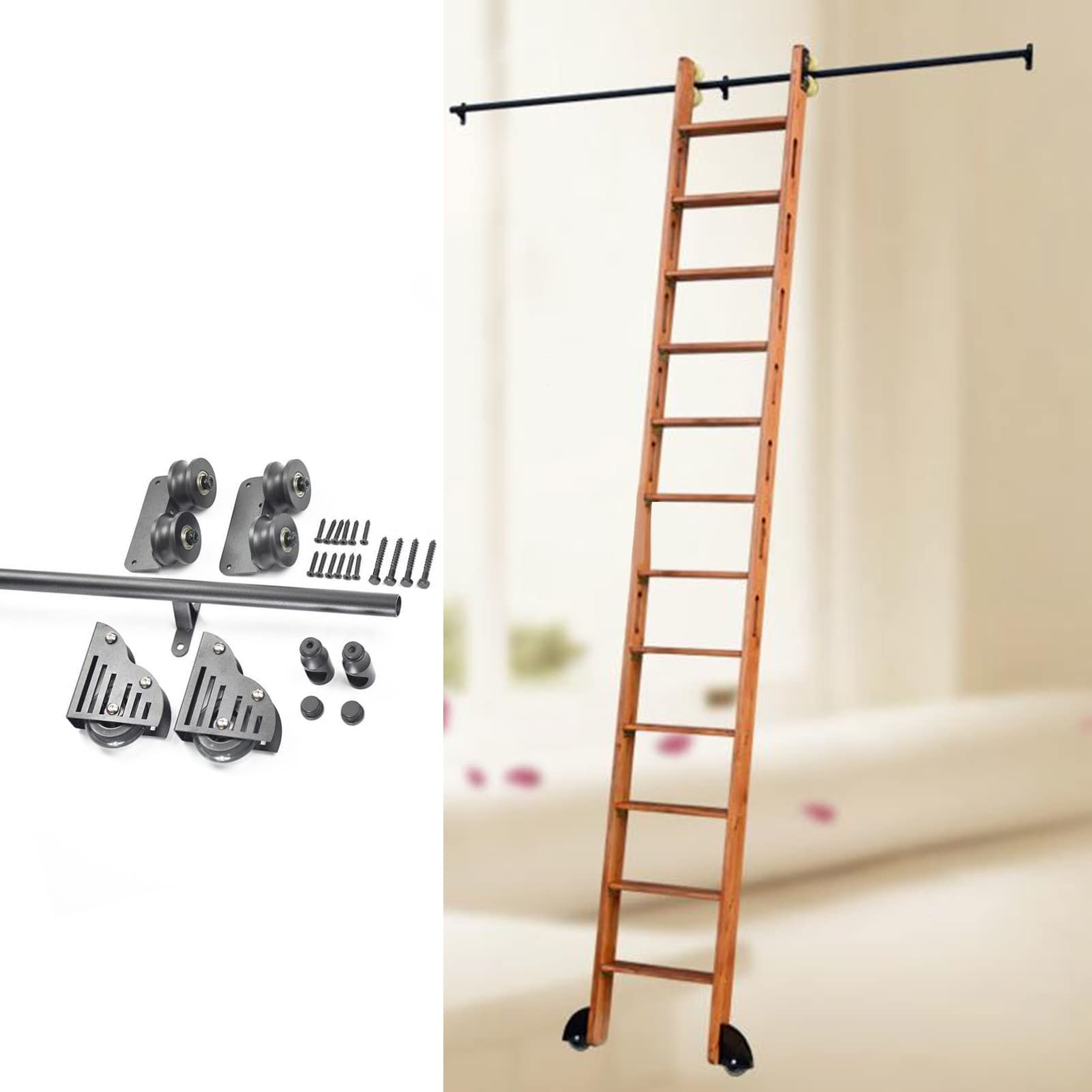 3.3 to 20 Feet Rolling Ladder Hardware Kit for Library - Sliding Ladder Mounting Rail System (Ladder Not Included) - Perfect for Home Libraries, Bookstores, and Office Storage Spaces