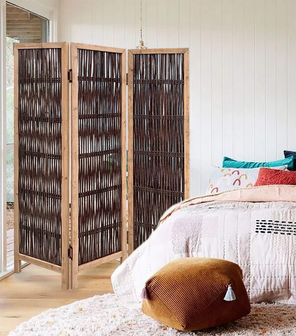 Brown Folding Room Divider Screen - 6ft Tall Privacy Partition for Home & Office - Decorative Freestanding Panel for Living Room, Bedroom, Dorm, Studio or Event Space