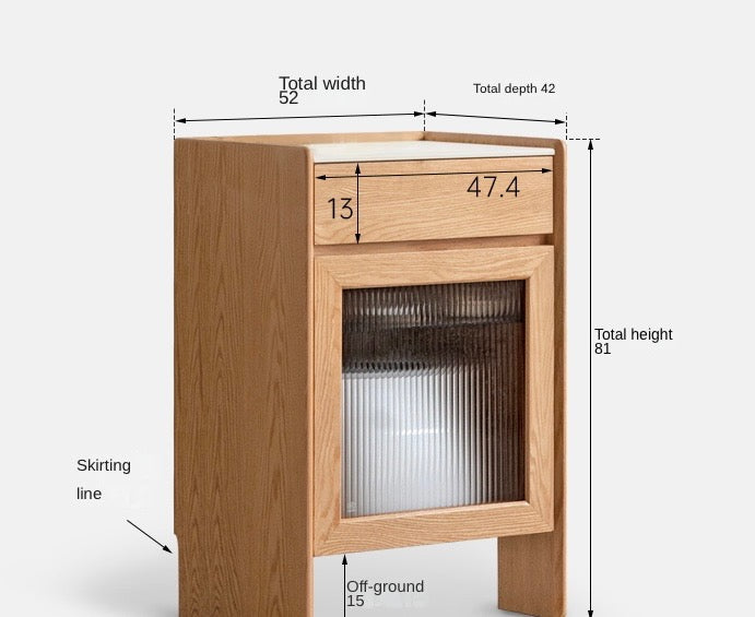 Solid Oak Wood Side Cabinet for Robot Vacuum Storage - Modern Rock Slab Design - Perfect for Living Room, Bedroom, or Home Office Organization