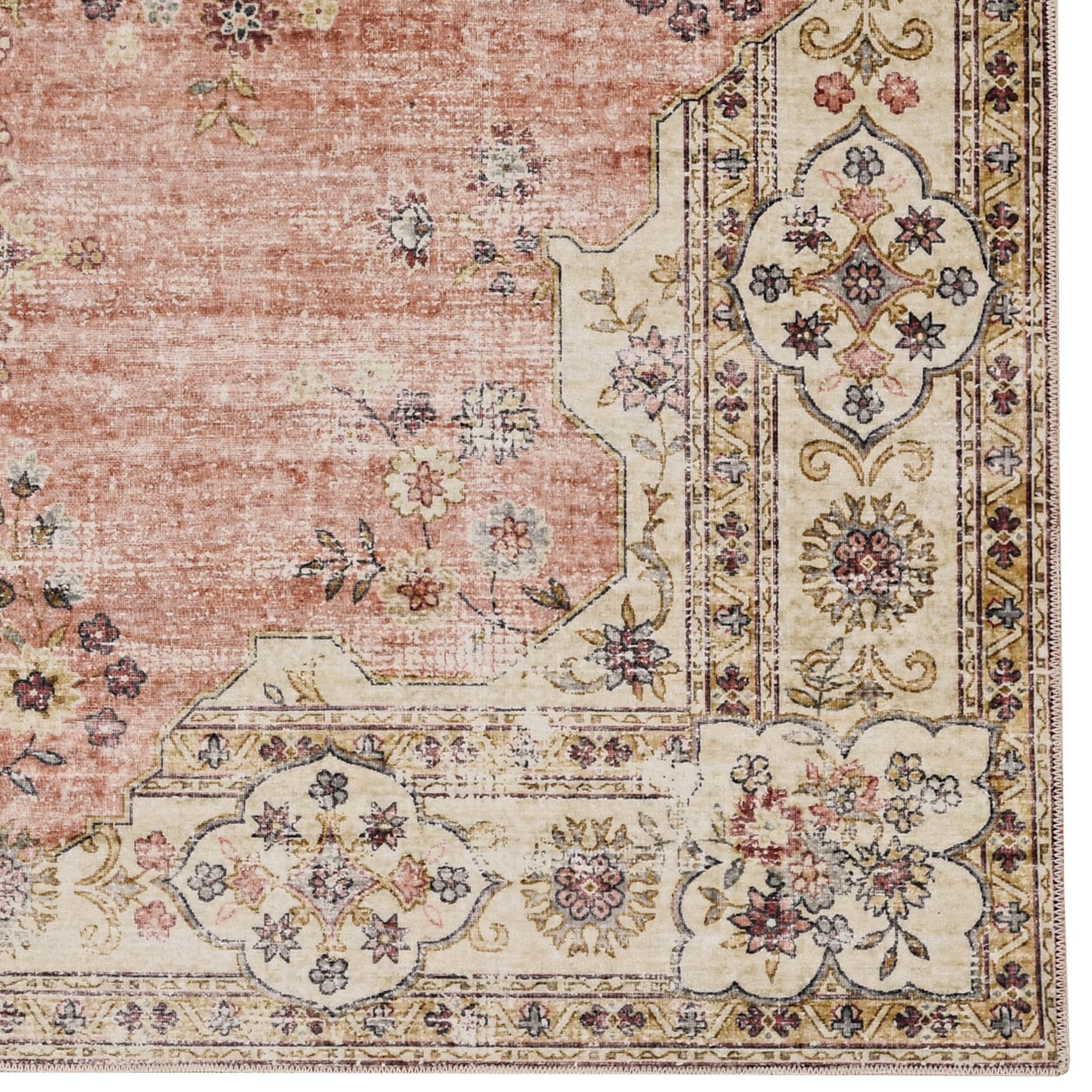 Linon The Anywhere Washable Rug - Colton Pink/Ivory 5' X 7' Area Rug - Soft Non-Slip Floor Mat for Living Room, Bedroom, Nursery & Dorm Decor