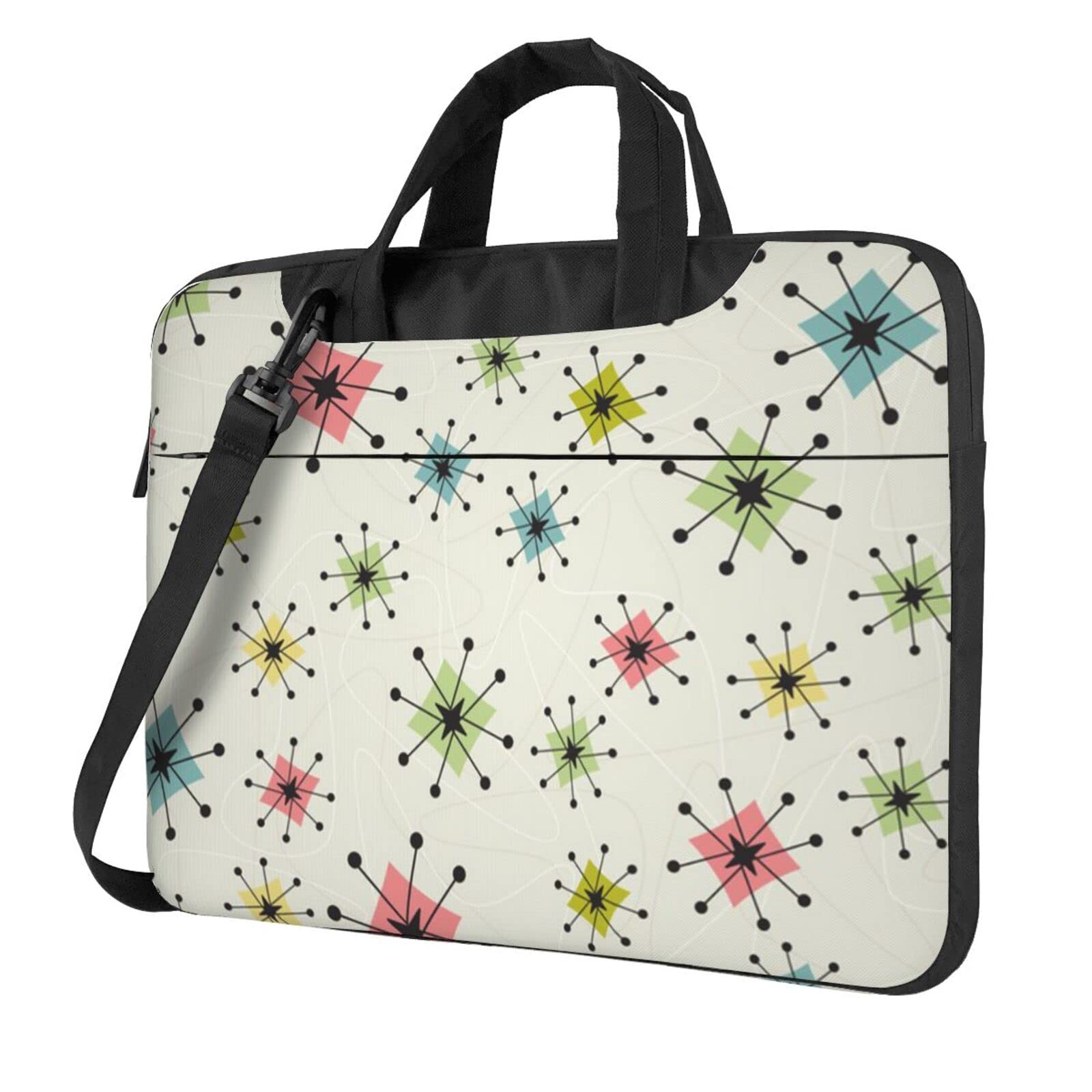 LAMAME Retro Pattern Portable Laptop Bag - Atomic Stars Design Computer Protective Shoulder Bag for Work, School & Travel