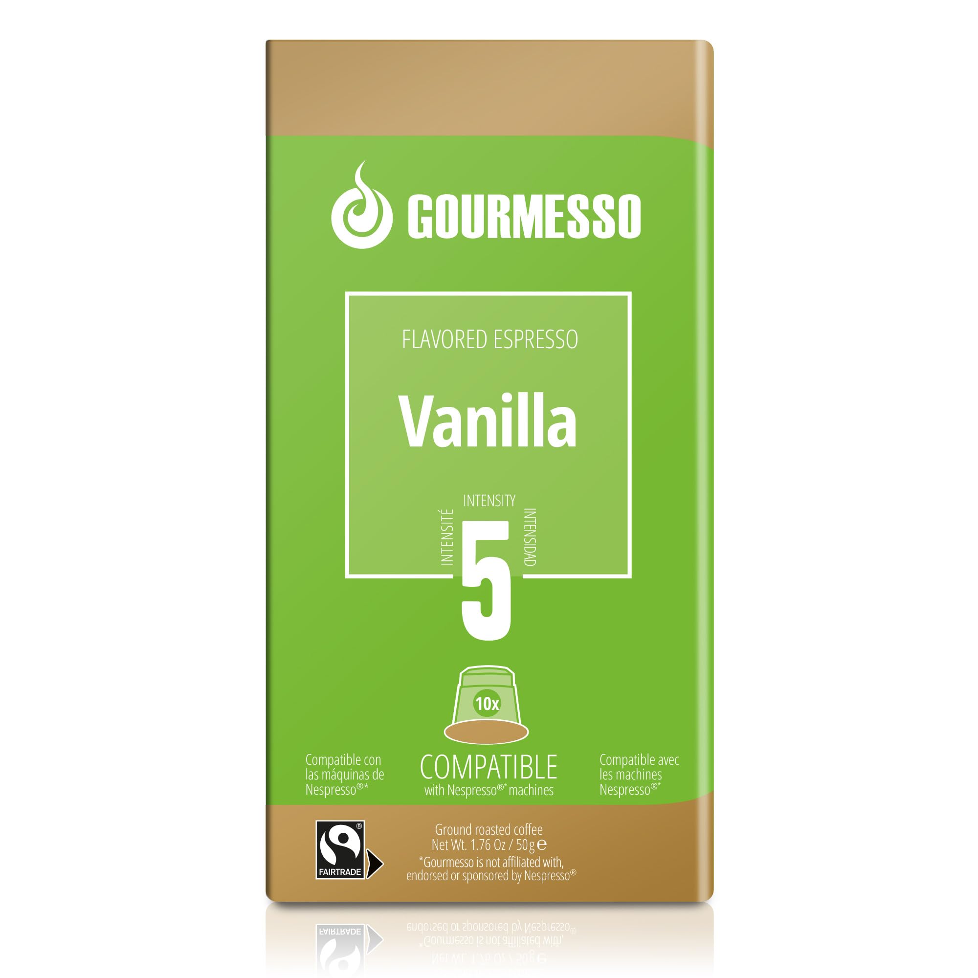 Gourmesso 100ct Vanilla Flavored Nespresso Pods - Compatible with Original Line Machines | Premium Vanilla Espresso Coffee Capsules | Fairtrade Certified | Perfect for Home & Office Coffee Breaks