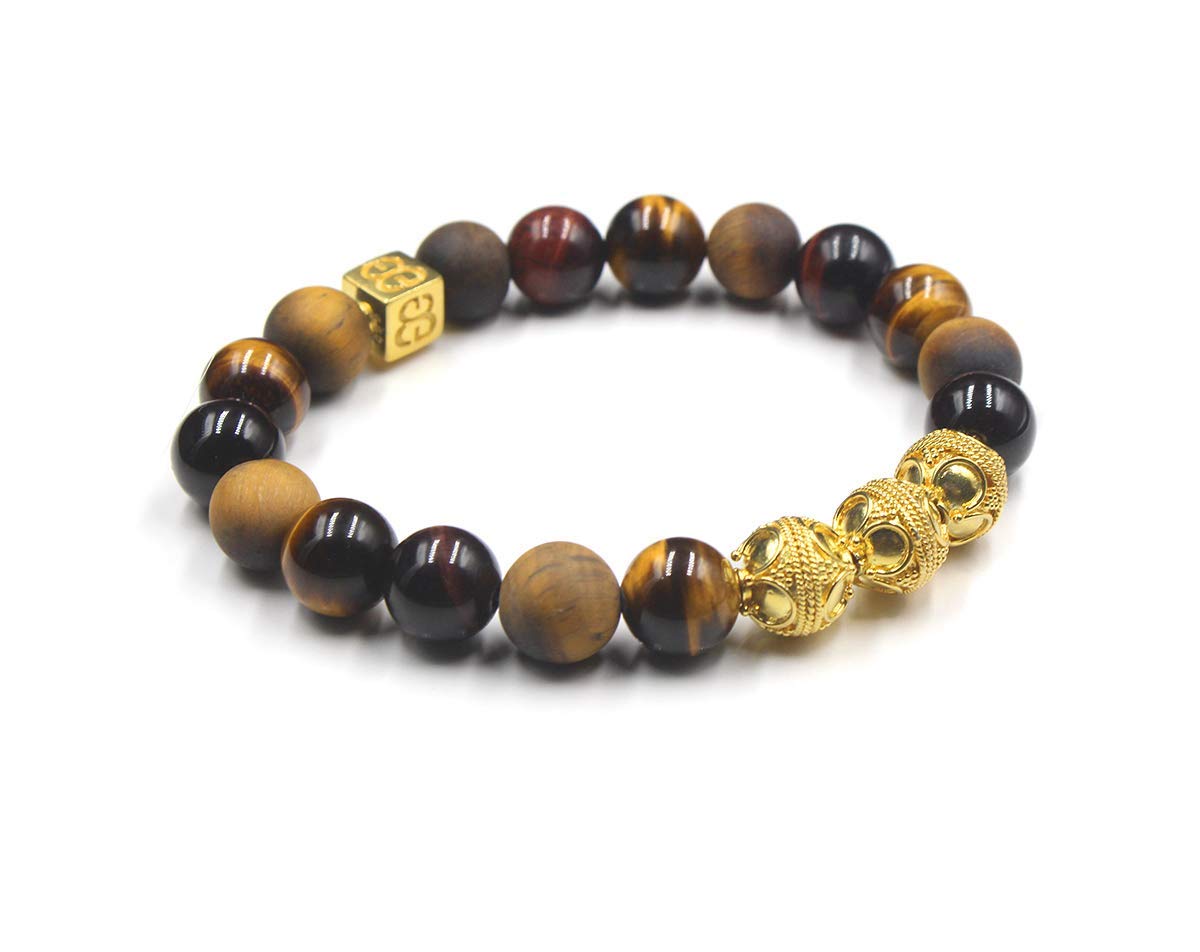 Men's Tiger's Eye & Gold Bracelet - Stylish Designer Beaded Bracelet for Men - Perfect for Gifts, Meditation & Everyday Wear