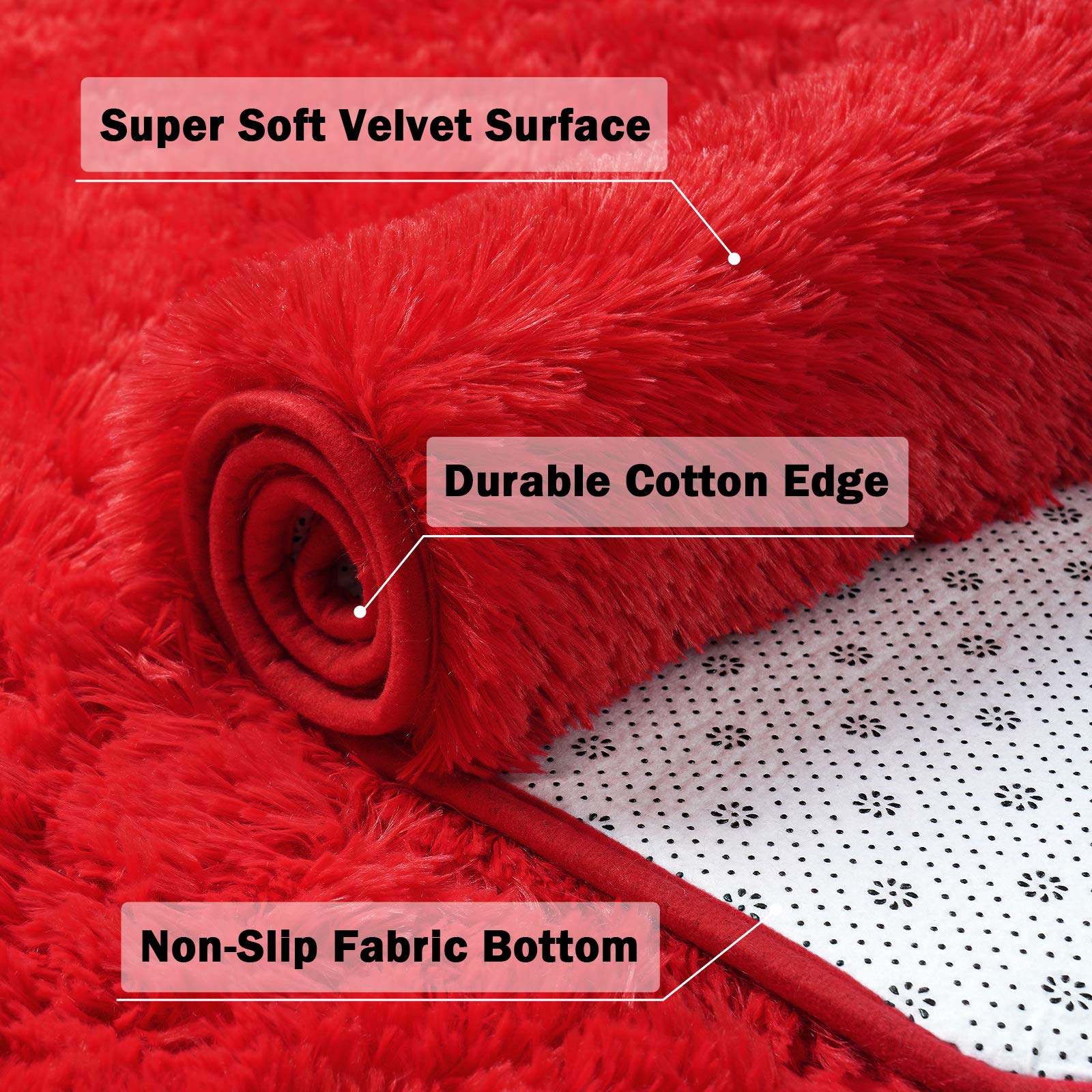Soft Fluffy Red Shaggy Area Rug 4x6 Feet - Non-Slip Washable Carpet for Bedroom, Living Room, Kids Room, Nursery, Office & Dorm Decor | Cozy Home Accent for Comfort & Style
