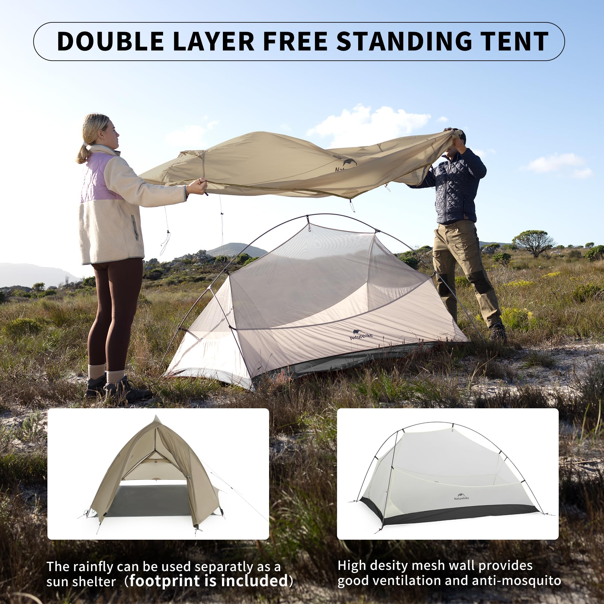 Naturehike Cloud Up Pro 2 Person Ultralight Backpacking Tent - 4 Season Waterproof Hiking & Camping Tent for Outdoor Adventures - Perfect for Backpacking, Mountaineering & Wilderness Expeditions