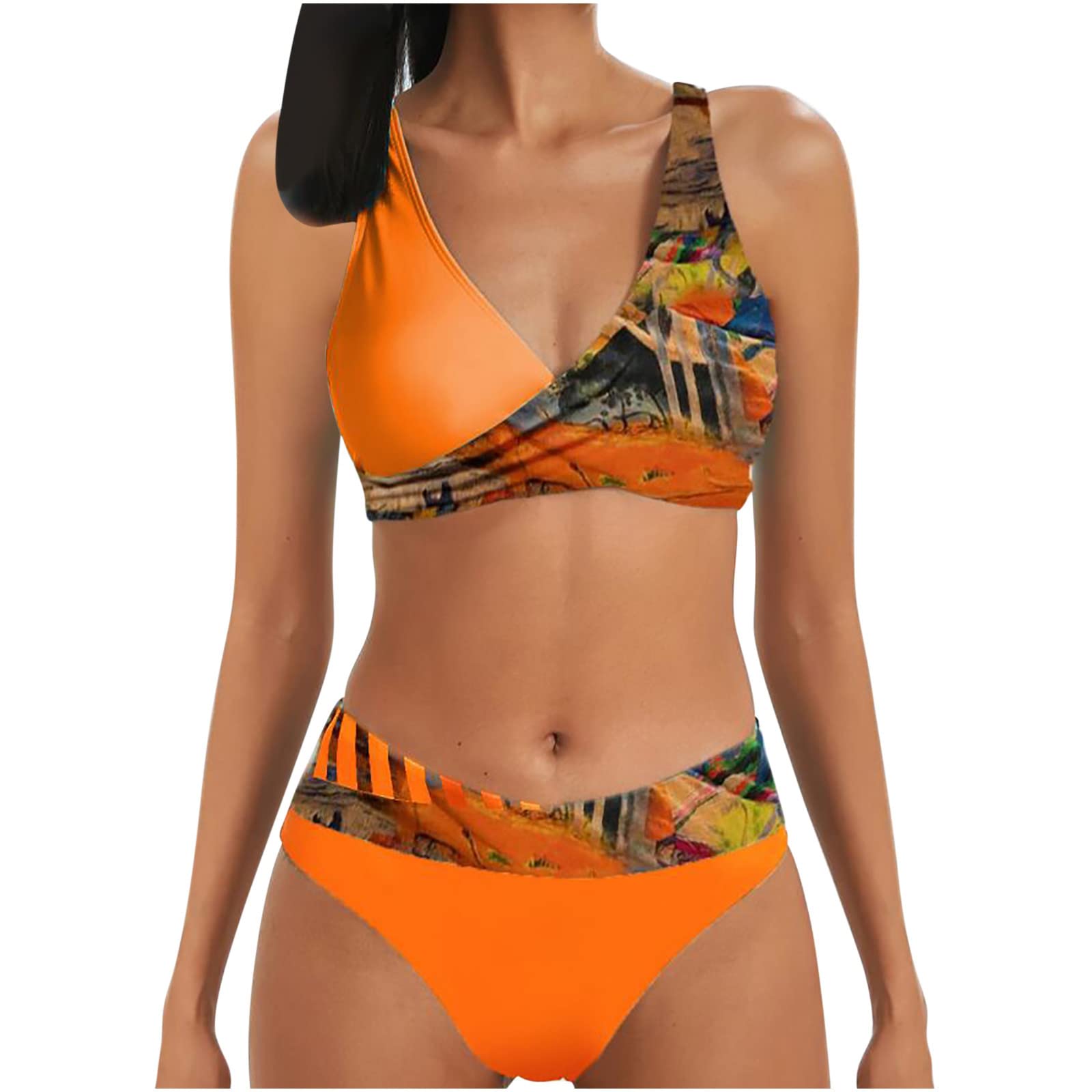 SCKARLE Women's High Waist Bikini Set - Patchwork 2 Piece Swimsuit with Thong Bottom for Teen Girls | Beach Vacation, Pool Party, Summer Holiday Swimwear
