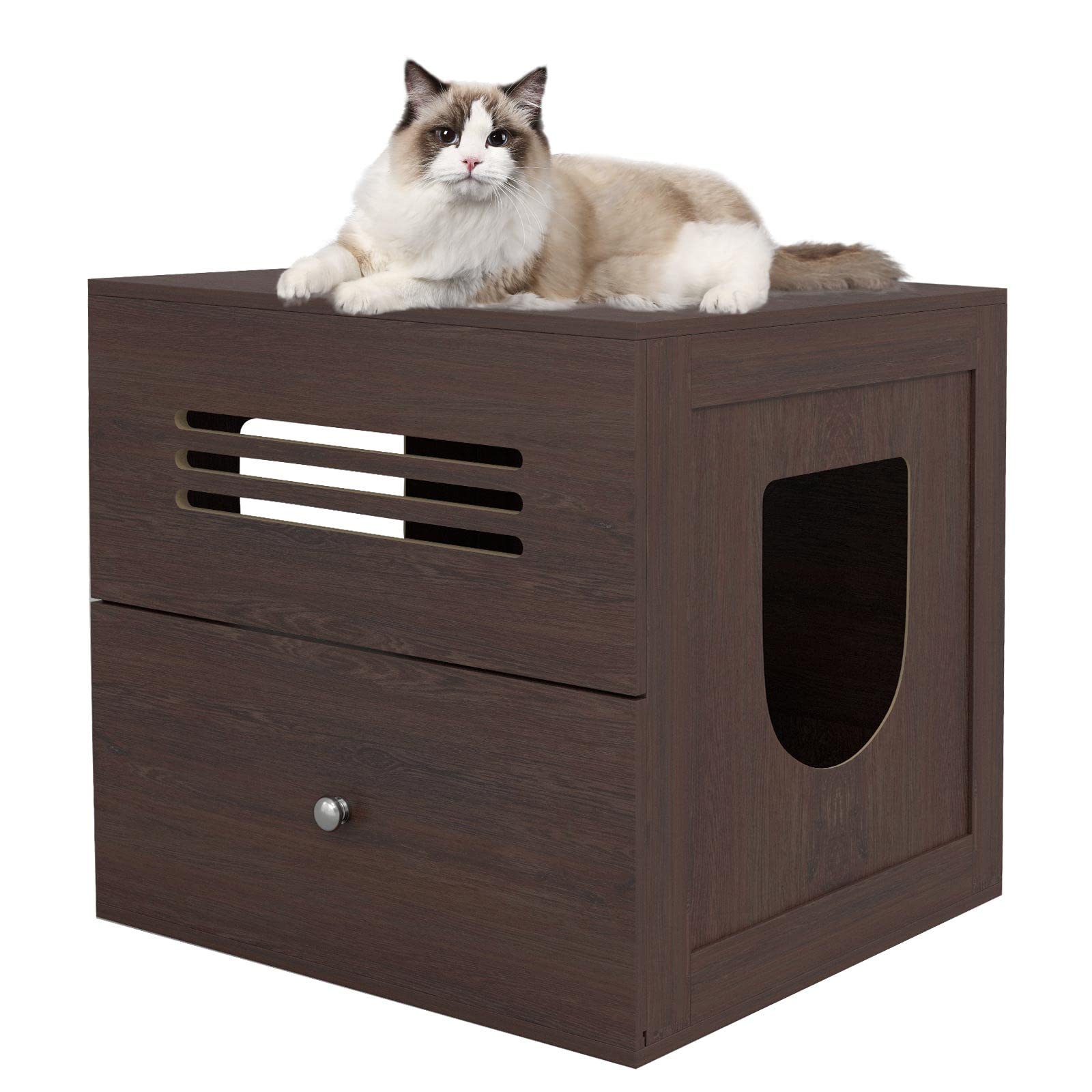 Hidden Cat Litter Box Furniture Enclosure - Wooden Cabinet with Toilet Design, Multi-Functional Side Table & Nightstand for Cats & Dogs | Perfect for Living Rooms, Bedrooms & Small Spaces