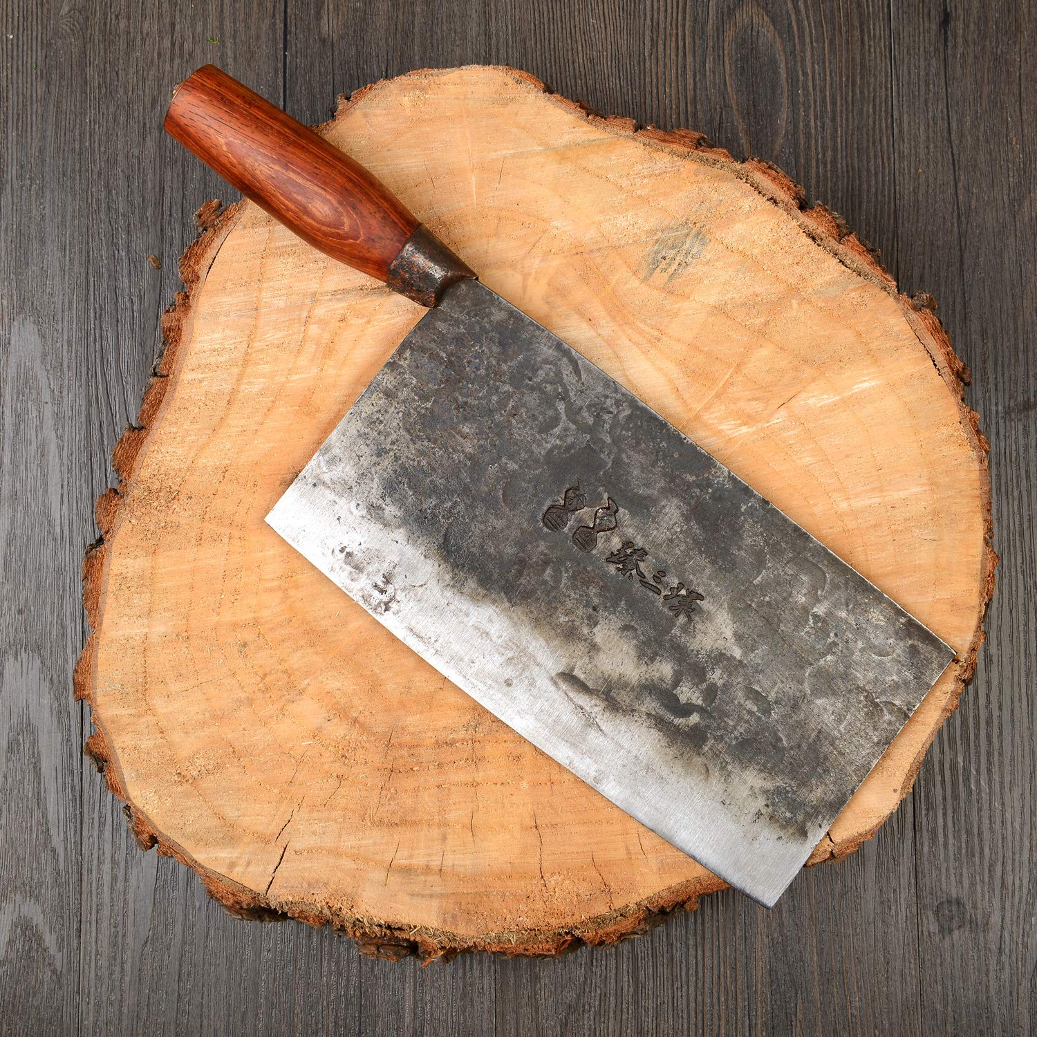 ZhenSanHuan Hand-Forged Carbon Steel Chinese Chef Knife - Professional Hand-Hammered Cleaver for Chopping, Slicing, Dicing - Perfect for Home Kitchen, Restaurant & BBQ Use