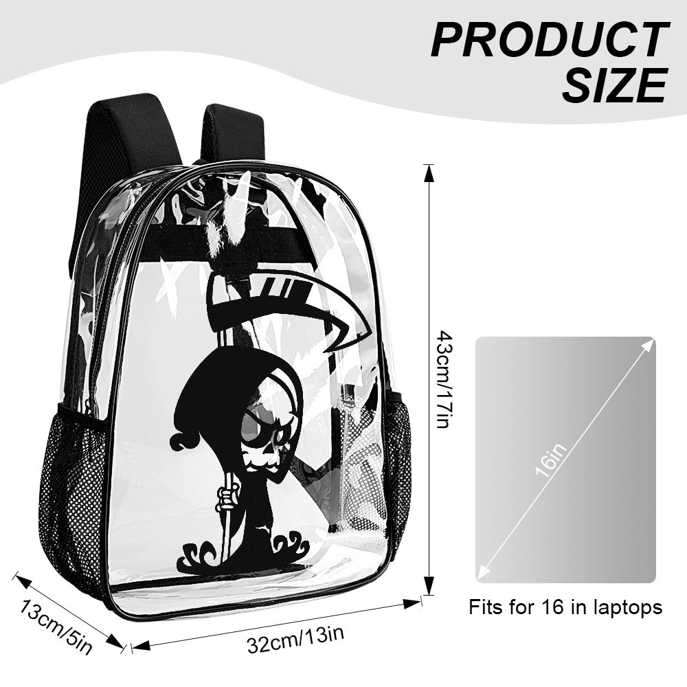 Little Reaper Clear Transparent Backpack for School, Travel & Concerts | Stylish See-Through Backpack for Teens & Adults