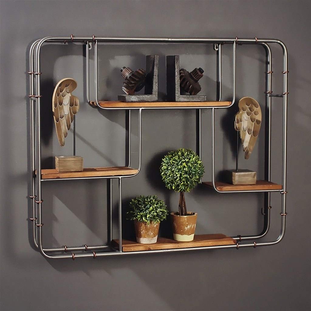 Rectangle Wall Shelf Unit - Wooden & Metal Floating Shelves for Home Decor, 4-Tier Hanging Shelves | Perfect for Living Room, Bedroom, Bathroom & Office Organization