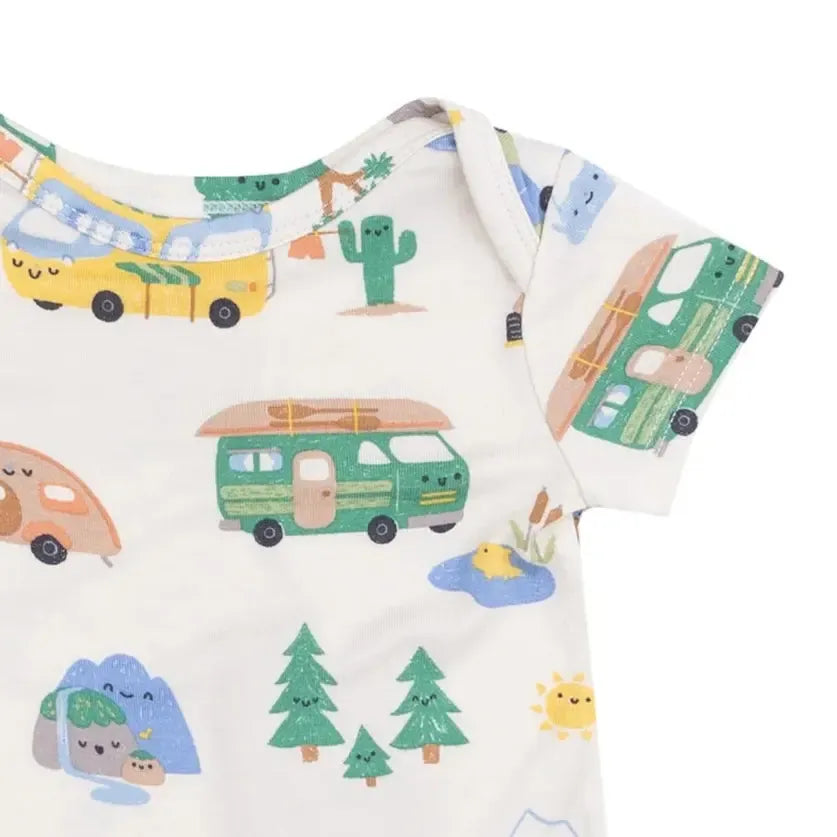 Angel Dear Short Sleeve Bodysuit - Friendly Campers Print | Soft Baby Onesie for Boys & Girls | Perfect for Playtime, Daycare & Family Outings