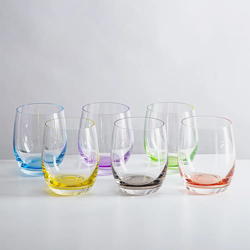 Bohemian Rainbow Tumblers Set of 6 - Colorful Glass Cups for Parties, Home Decor & Bohemian Style Dining
