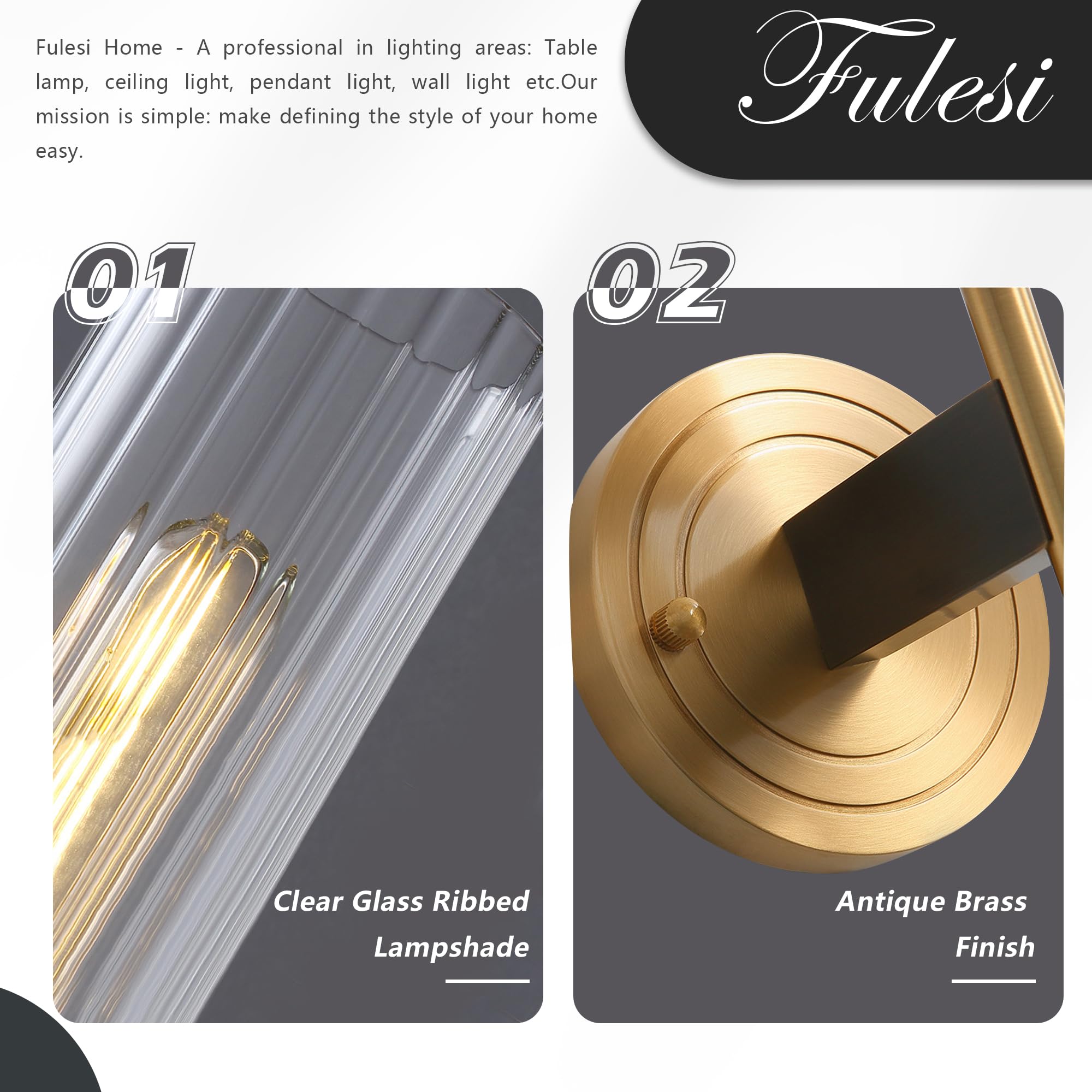 Modern Indoor Wall Sconces Set of 2 - Brushed Gold Vanity Lights with Clear Glass Shade - Farmhouse Wall Mount Lighting for Bedroom, Living Room, Hallway & Bathroom - Perfect for Ambient Lighting and Home Decor