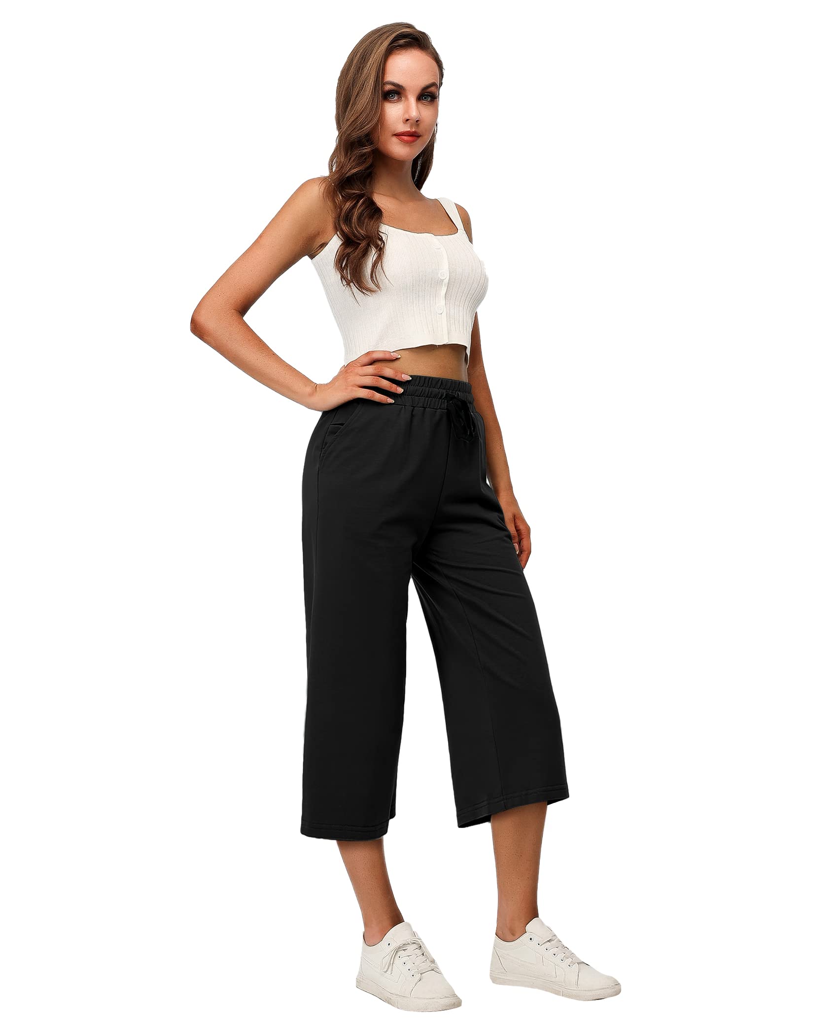 RESHE Women's Capri Yoga Pants - Loose Soft Comfortable Workout Sweatpants with Drawstring & Pockets for Yoga, Running, Gym, Lounge & Casual Wear