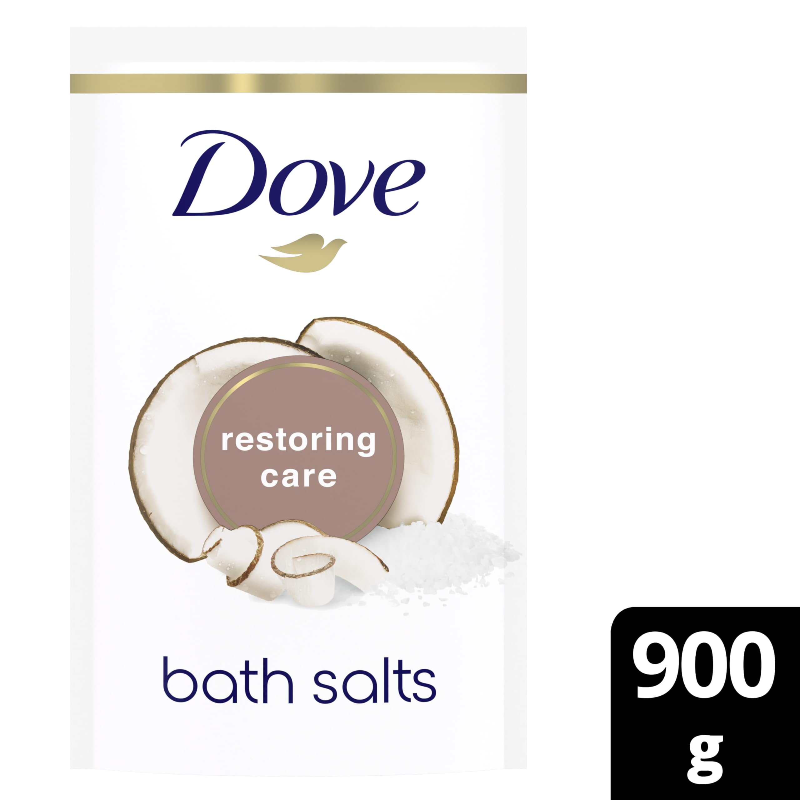 Dove Restoring Care Coconut & Cacao Bath Salts 900g - Skin Moisturizing & Relaxing Bath Soak with Natural Ingredients for Smooth Soft Skin | Perfect for Stress Relief & Self-Care Evenings