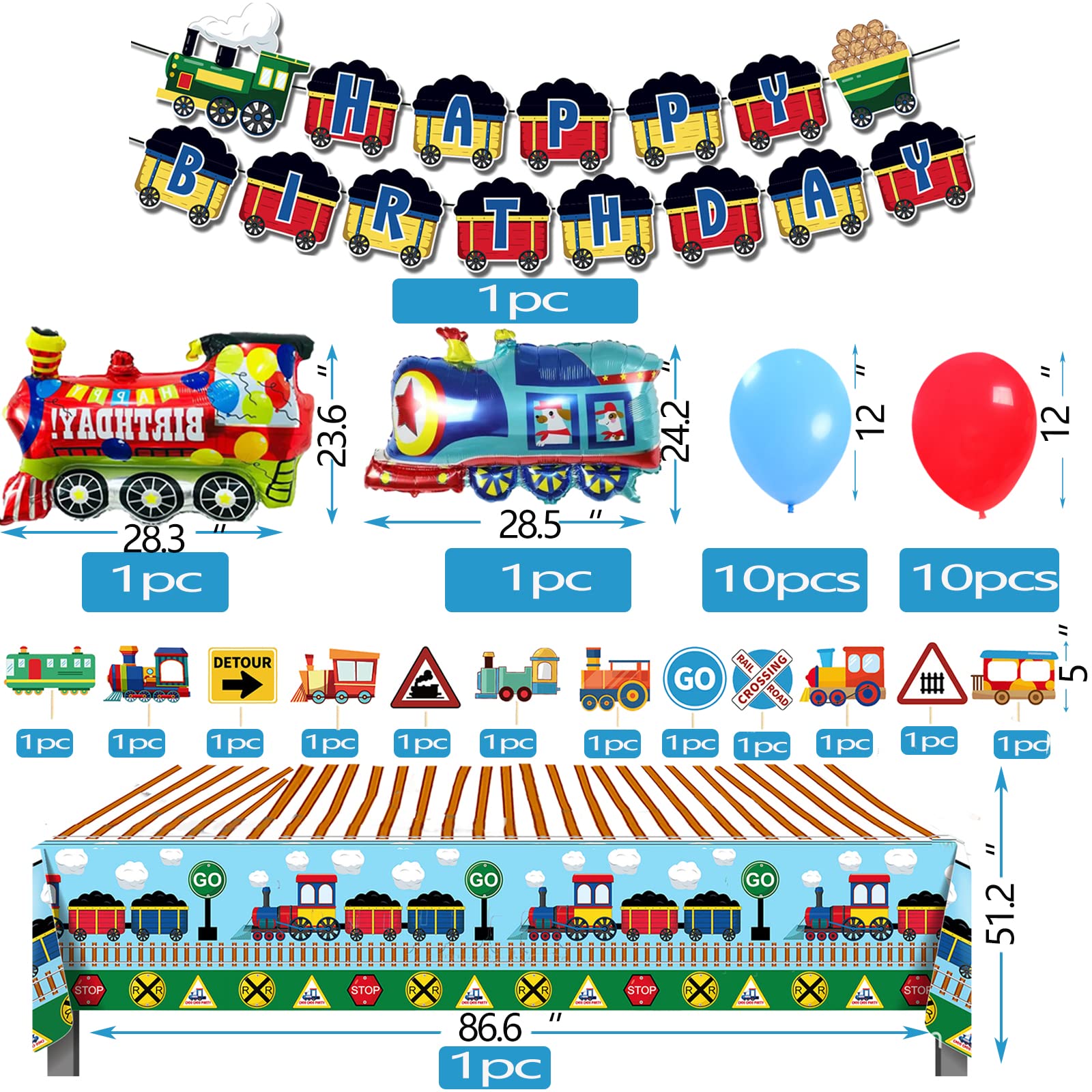 Train Birthday Party Decorations Set - Train Cake Topper, Vehicles Tablecloths & Car Banner for Kids Transportation Theme Celebration | Perfect for Train-Themed Birthday Parties, Baby Showers & Classroom Events