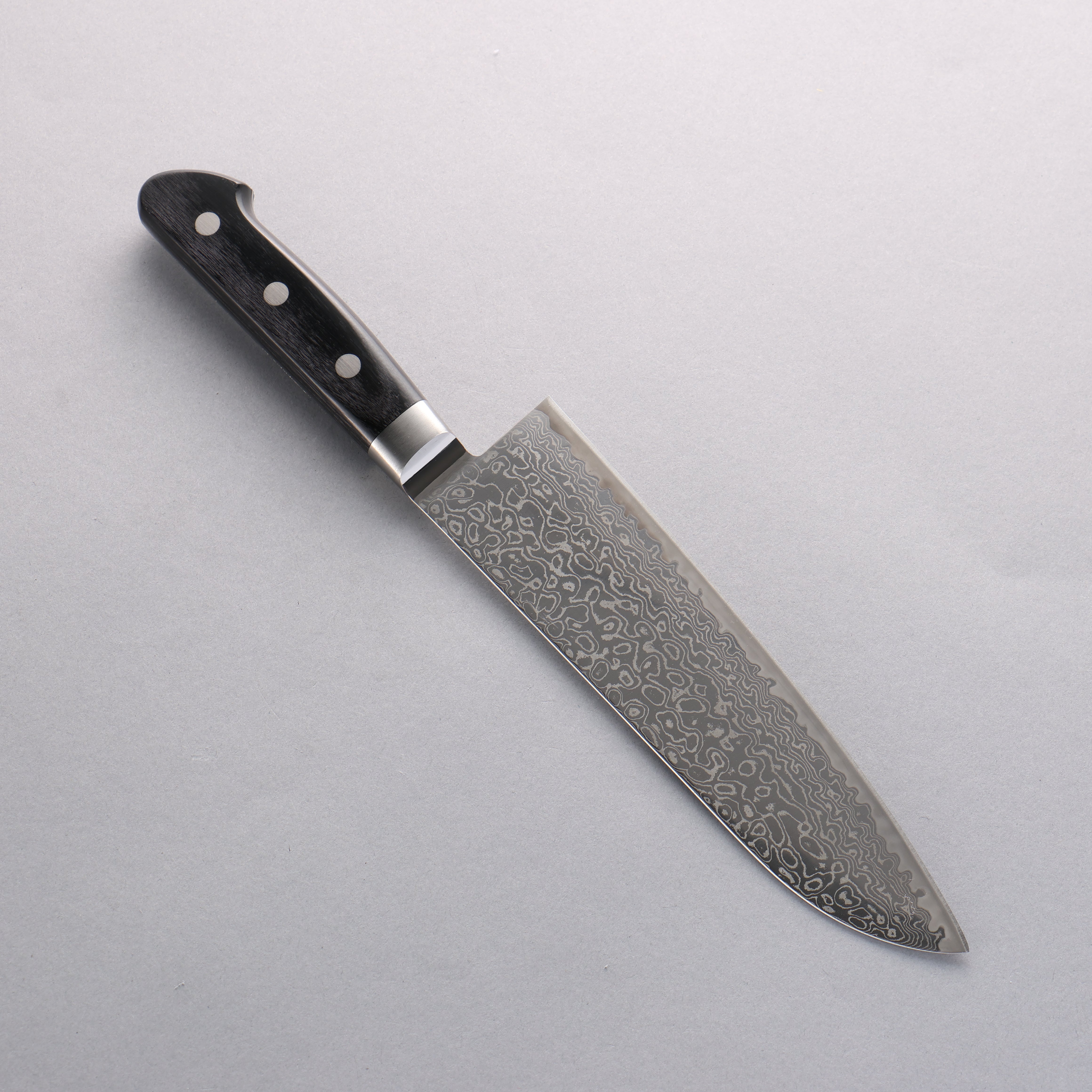 Premium AUS10 Damascus Santoku Knife 180mm - Mirrored Finish, Black Pakka Wood Handle - Japanese Kitchen Knife for Professional Chefs & Home Cooking - Perfect for Slicing, Dicing & Chopping Vegetables, Meat & Fish
