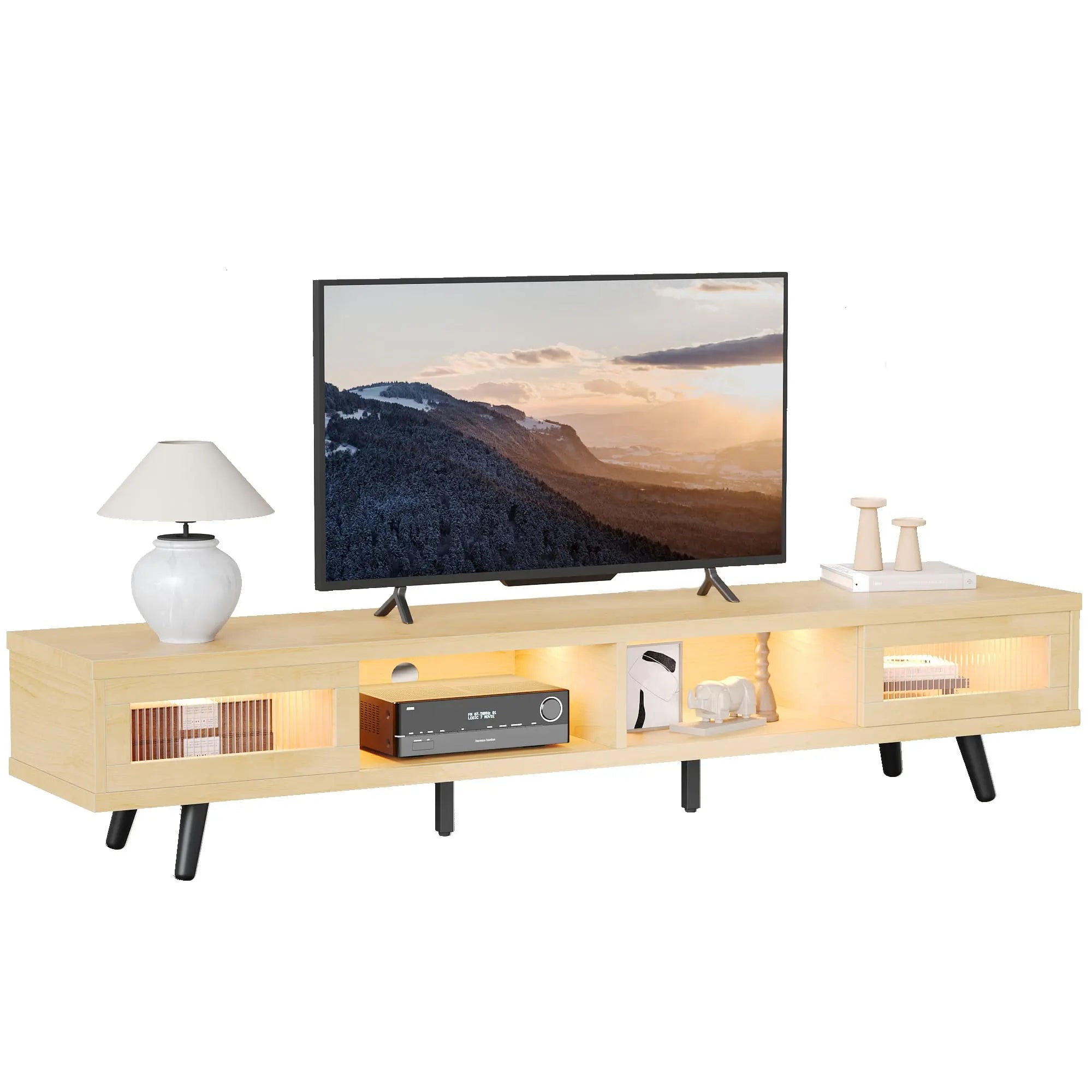 Bestier 70 Inch LED Modern Low Profile TV Stand with Storage - Slim Entertainment Center for Living Room, Bedroom & Home Theater - Perfect for Mounting Flat Screen TVs & Organizing Media Devices