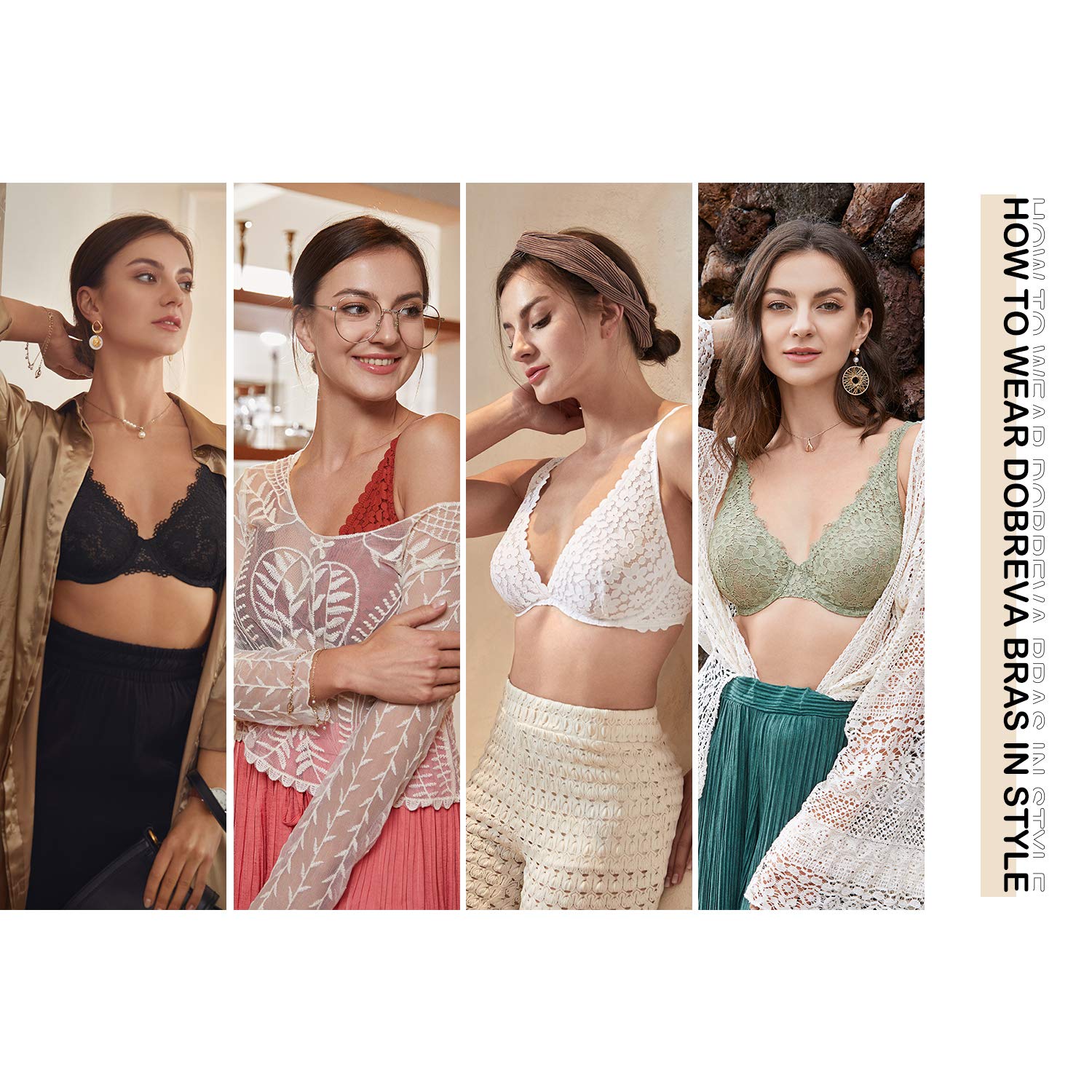 DOBREVA Women's Plus Size Lace Unlined Plunge Bra with Underwire - Sheer Full Coverage Bralette for Comfort & Support | Perfect for Everyday Wear, Date Nights & Special Occasions