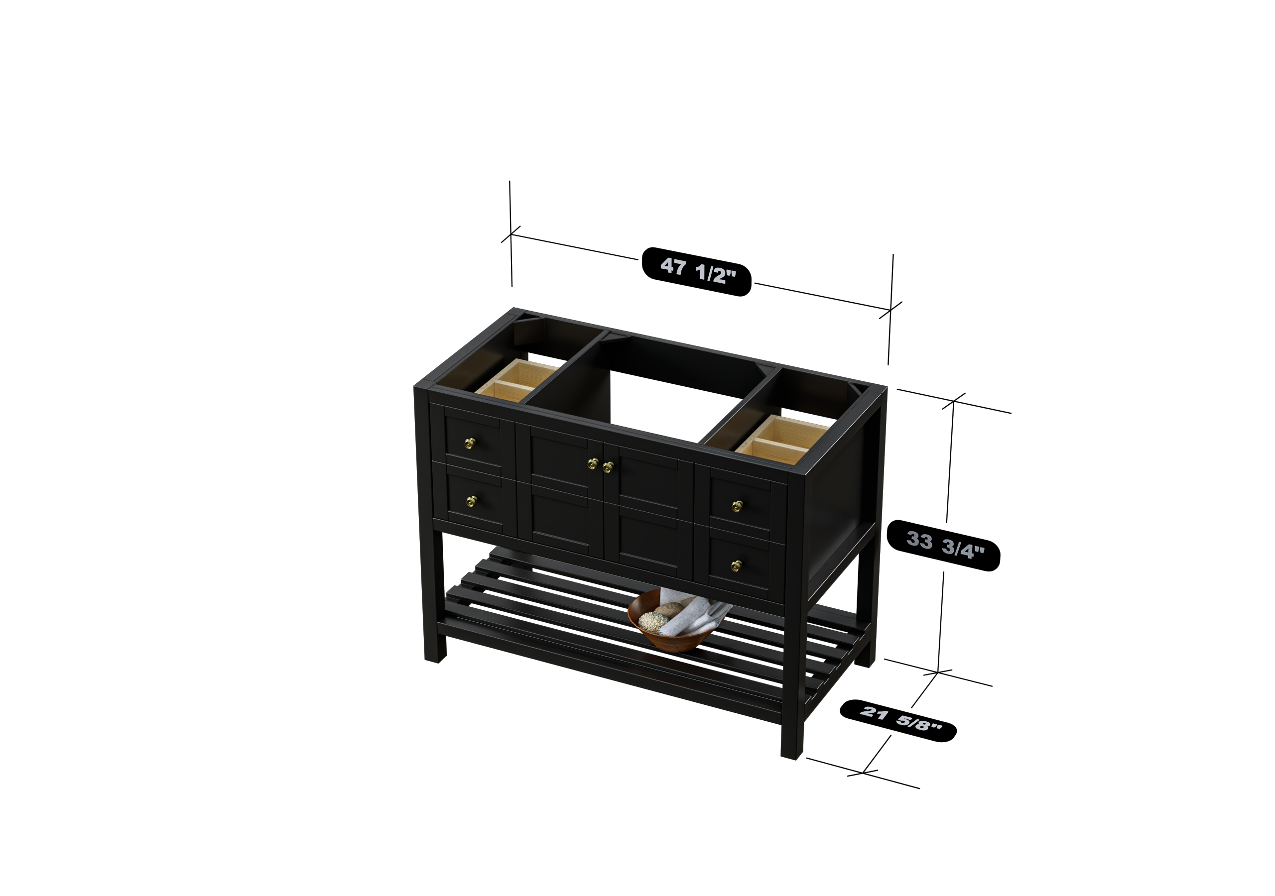 47.5 Inch Modern Black Bathroom Vanity Cabinet Only - Nearmé Dallas - Perfect for Master Bathroom, Guest Bath & Powder Room Renovations