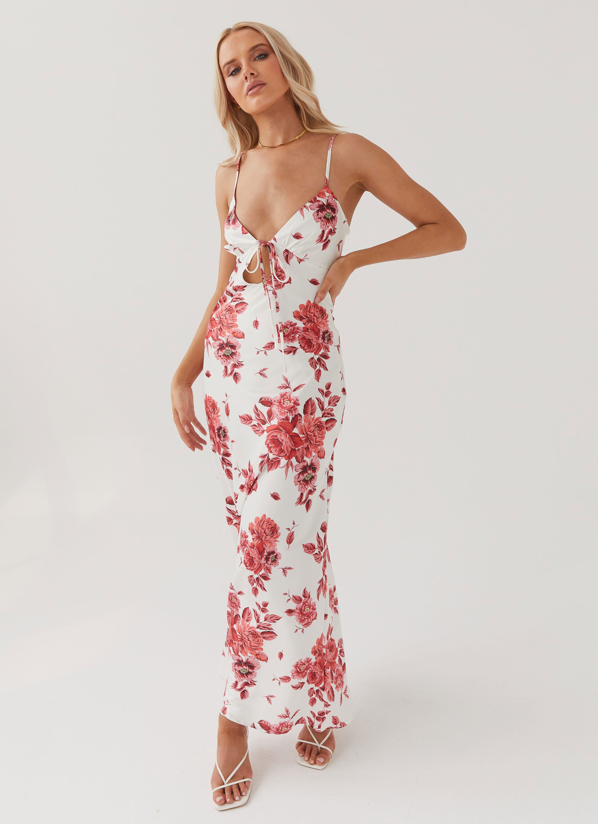 Flora Satin Maxi Dress - Elegant Floral Print Long Dress for Women | Perfect for Weddings, Parties & Summer Vacations
