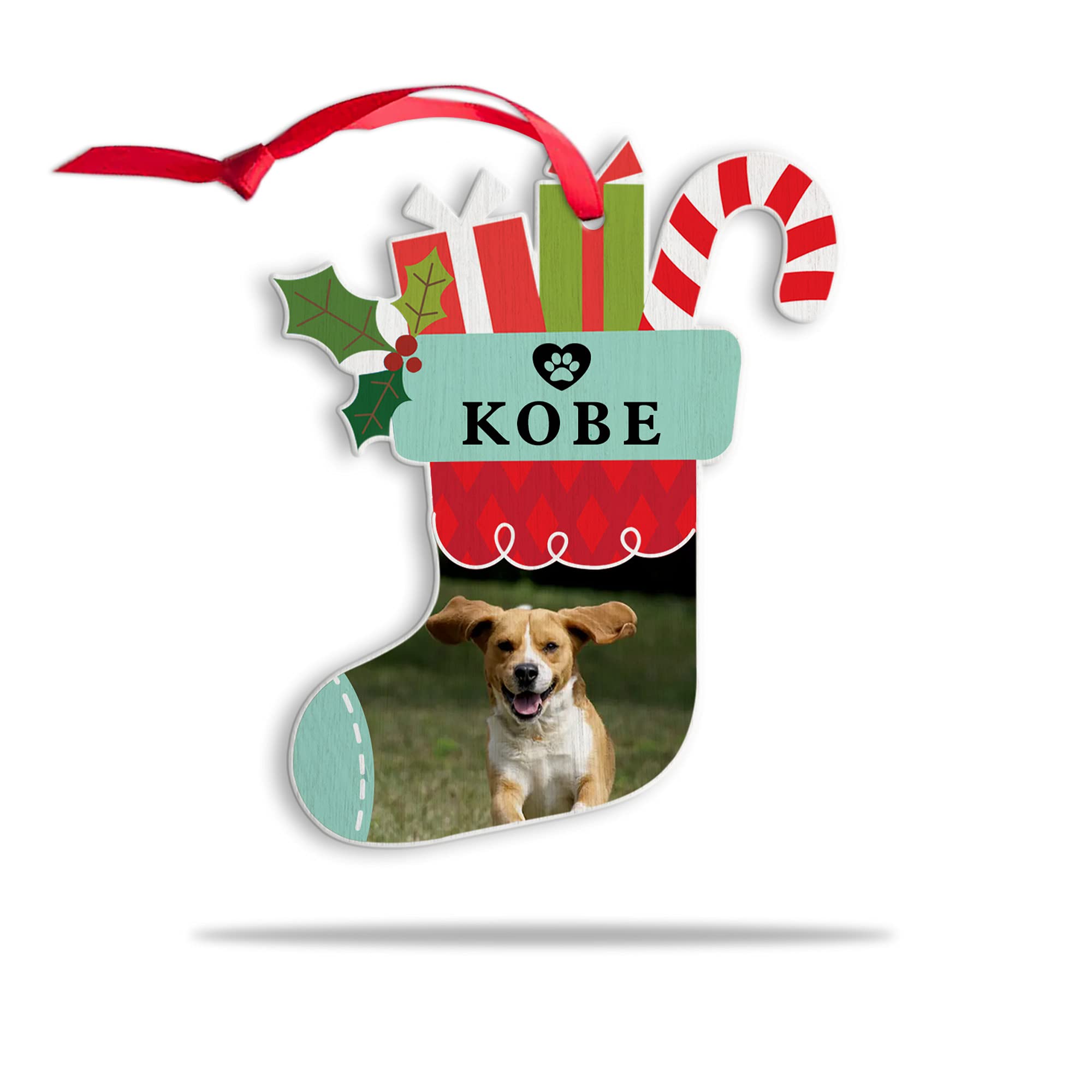 Personalized Dog Christmas Ornament with Name - Custom Wooden Pet Memorial Gift for Dog Lovers - Handmade Dog Bone & Socks Decor - Perfect for Holiday Tree Decorating, Pet Loss Remembrance & Dog Owner Gifts 2024