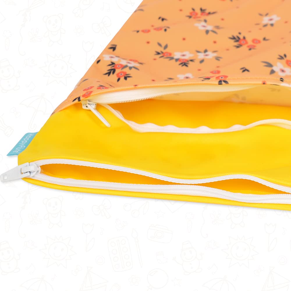 2-Pack Reusable Wet Dry Bags for Baby Cloth Diapers - Washable Waterproof Storage Pouches with 2 Zippered Pockets (11.8