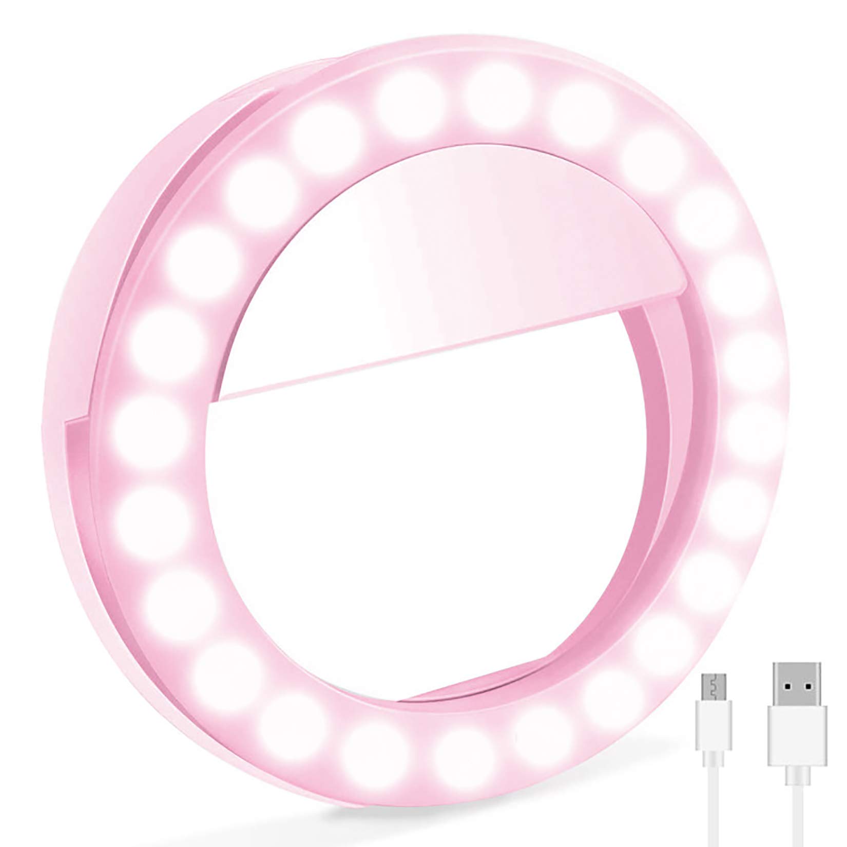 UMsky Selfie Ring Light with Stand - Portable LED Phone Selfie Light for iPhone & Android, Rechargeable Brightness Adjustable Makeup Light for YouTube/TikTok Videos, Live Streaming & Photography (Pink)