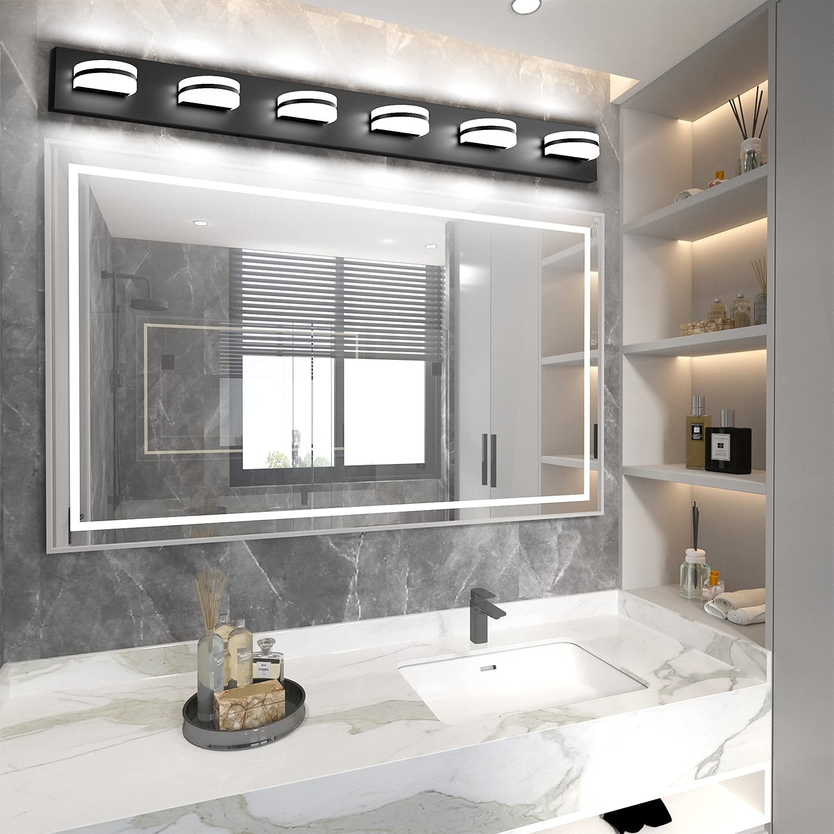 Aipsun Modern Black Vanity Light - LED Bathroom Wall Light Fixture with Up and Down Lighting for Mirror - Perfect for Bathroom, Powder Room, and Dressing Area