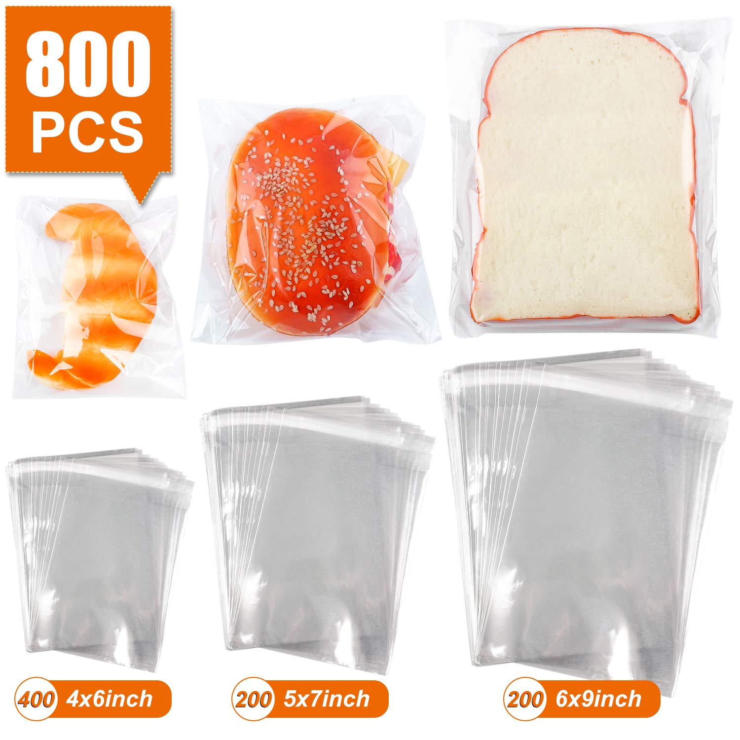 800 PCS Clear Resealable Cellophane Bags - 3 Sizes (4x6, 5x7, 6x9 Inches) for Bakery, Snacks, Candles, Soap, Cookies, Jewelry & Cards - Perfect for Packaging, Gifting & Storage