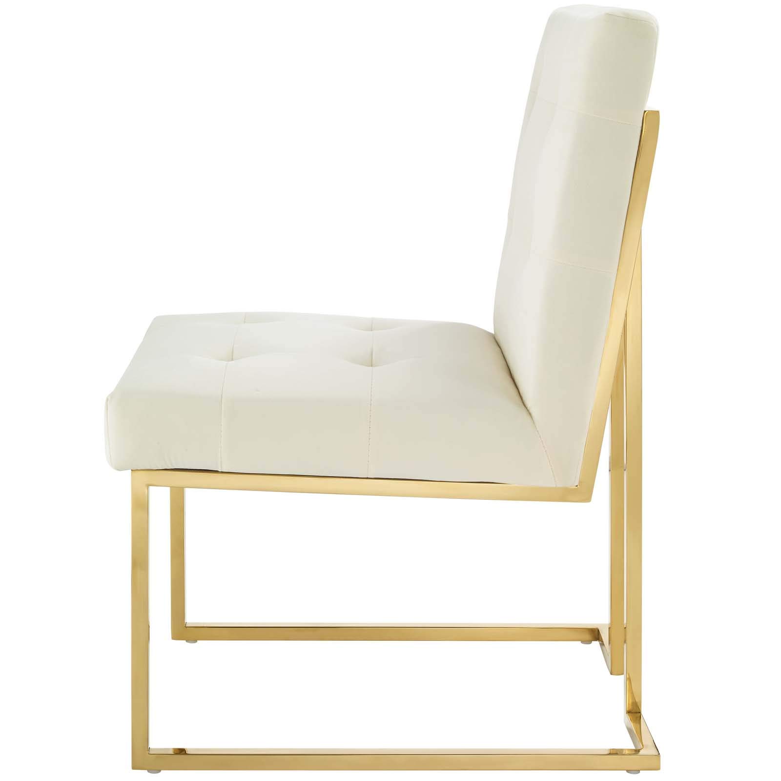 Modern Velvet Dining Chair with Metal Frame - Gold, Ivory & White Upholstered Side Chair for Kitchen, Dining Room & Home Decor