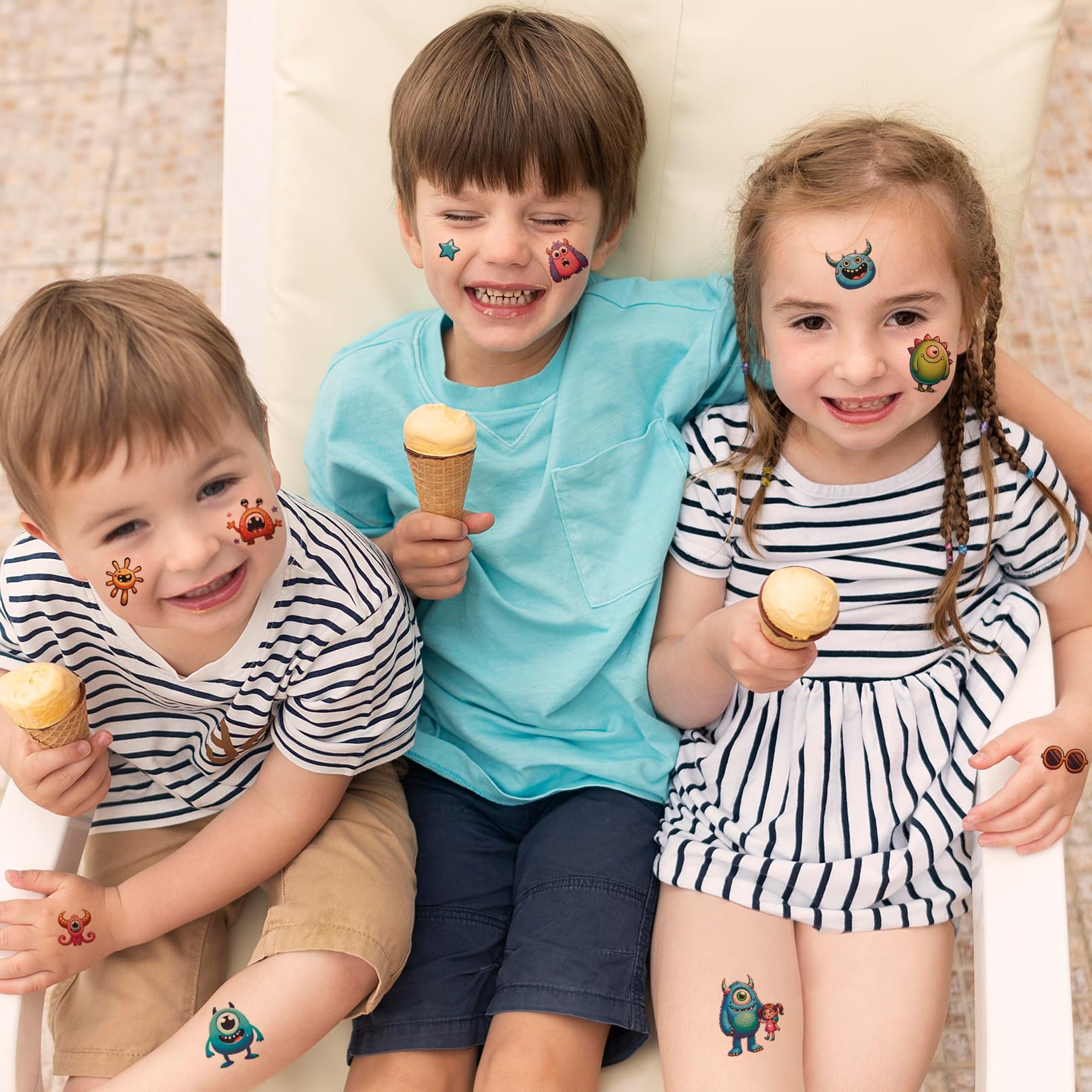 Monster Temporary Tattoos for Kids - 12 Sheets Waterproof Stickers for Birthday Parties & School Prizes