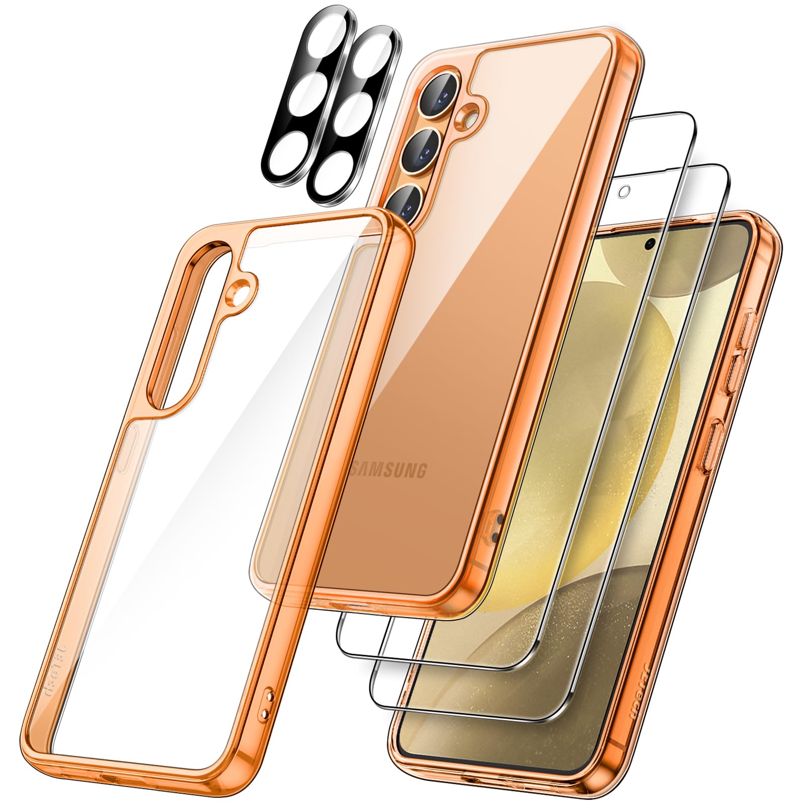 JETech 5-in-1 Protective Case for Samsung Galaxy S24+ 5G - Shockproof Bumper Cover with 2-Pack Tempered Glass Screen Protectors & Camera Lens Protector | Non-Yellowing, Durable Phone Case (Sandstone Orange) | Perfect for Outdoor Activities, Travel & Daily Protection