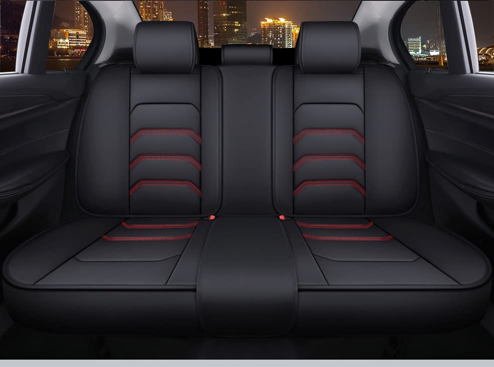 Premium Universal Leather Car Seat Covers Full Set (5 Seats) - Black & Red - Comfortable & Durable for SUVs, Sedans & Trucks - Perfect for Road Trips, Commuting & Family Protection